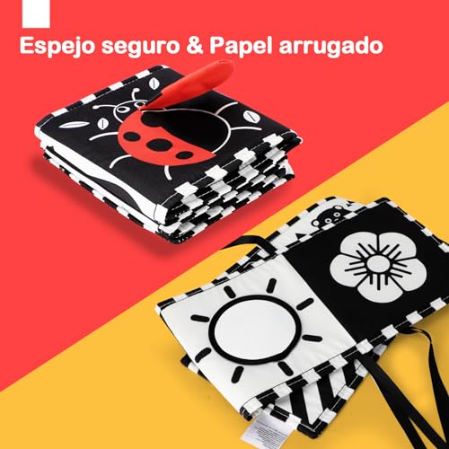 Detalle de URMYWO Libro Bebé Blanco y Negro – Tummy Time Montessori