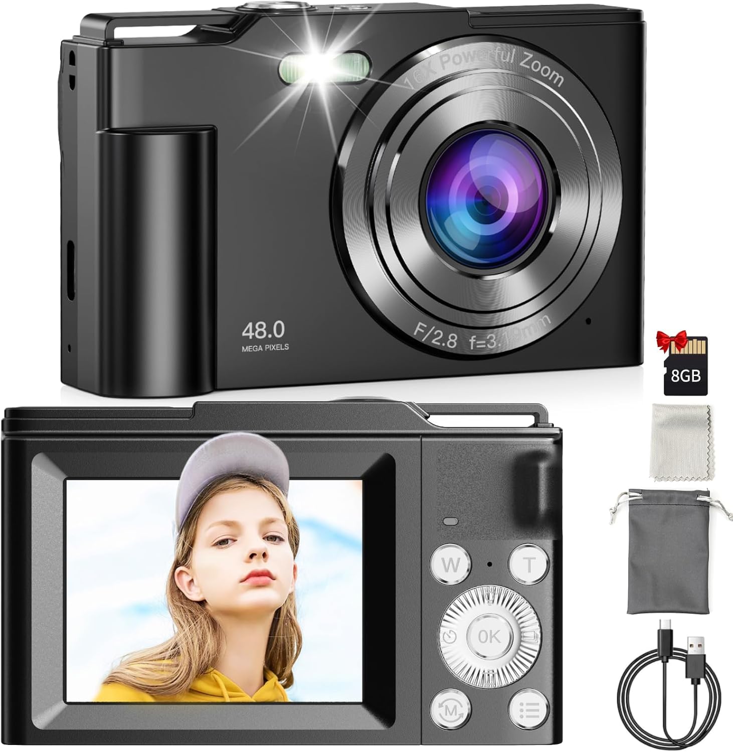 Detalle de MaxMango 1080P Digitalkamera – Kompaktkamera mit 16x Zoom, 2,4'' Display, 8GB Speicher