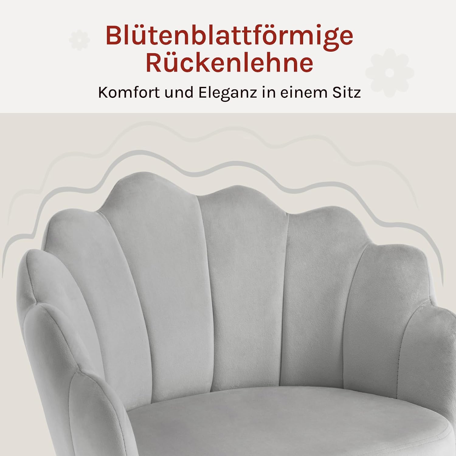 Detalle 2 de WOLTU Homeoffice Stuhl mit Blütenblatt-Rückenlehne – höhenverstellbarer Drehstuhl in Hellgrau (Samt)