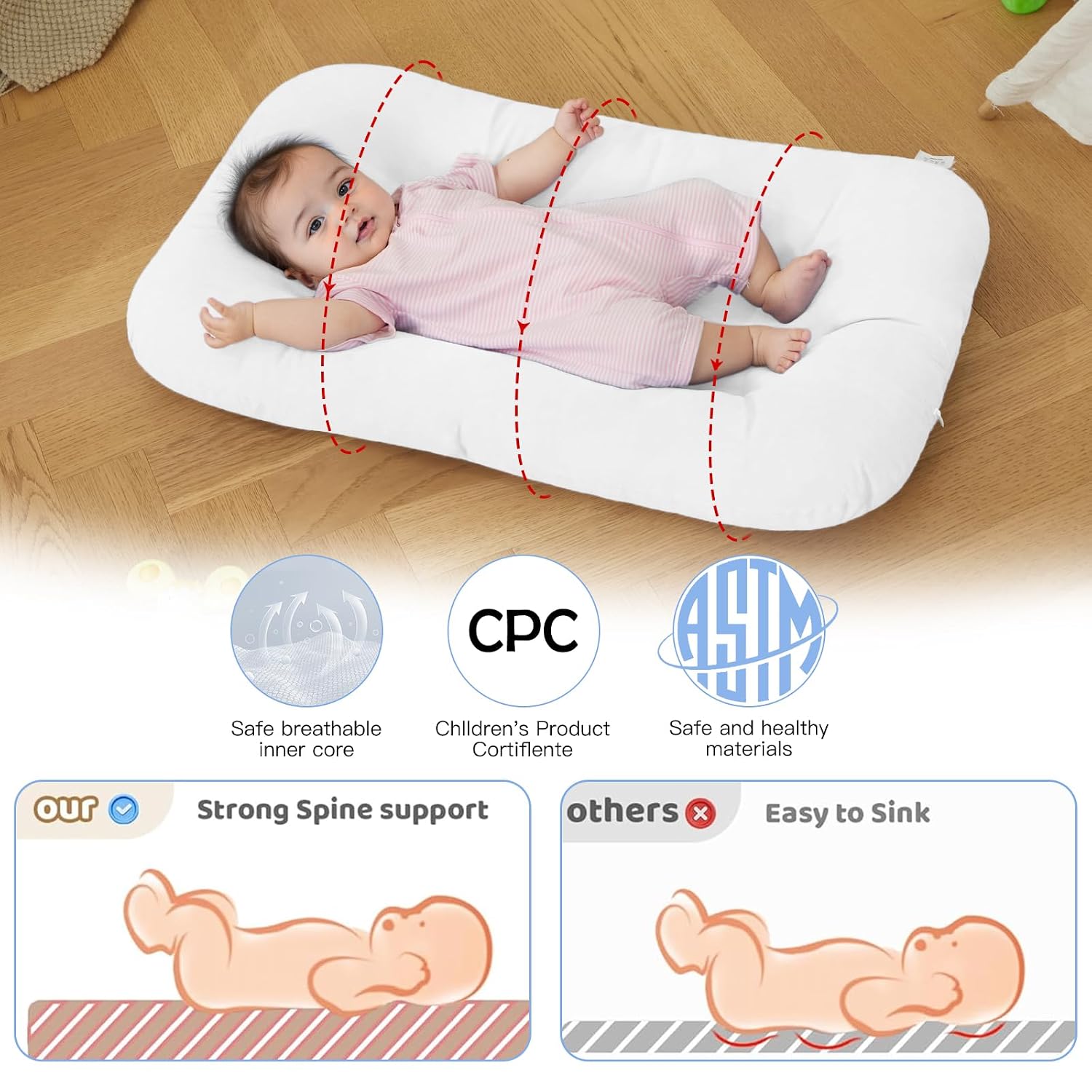 Detalle 2 de PGONEEE Baby Lounger for Infants, Organic Cotton, Breathable, White