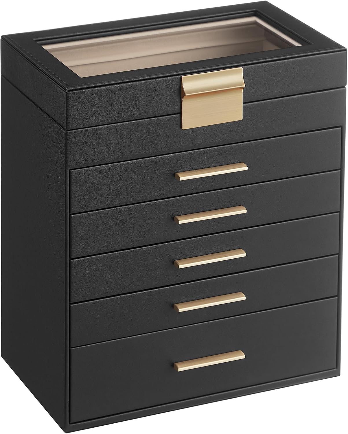 Detalle de SONGMICS JBC171B01 Gisella 6-tier jewellery box with glass lid and velvet lining
