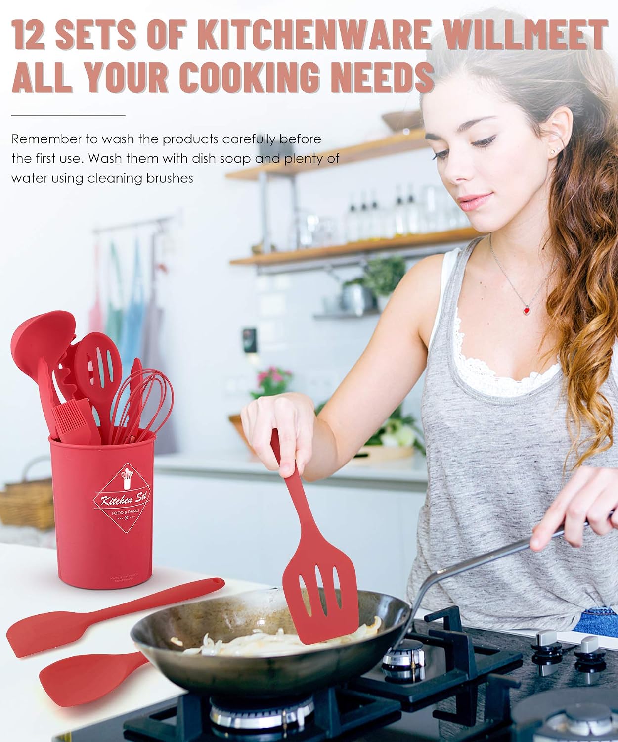 Thumbnail 6 de Pranski PRK001-2012-RE 12-Piece Red Silicone Utensil Set
