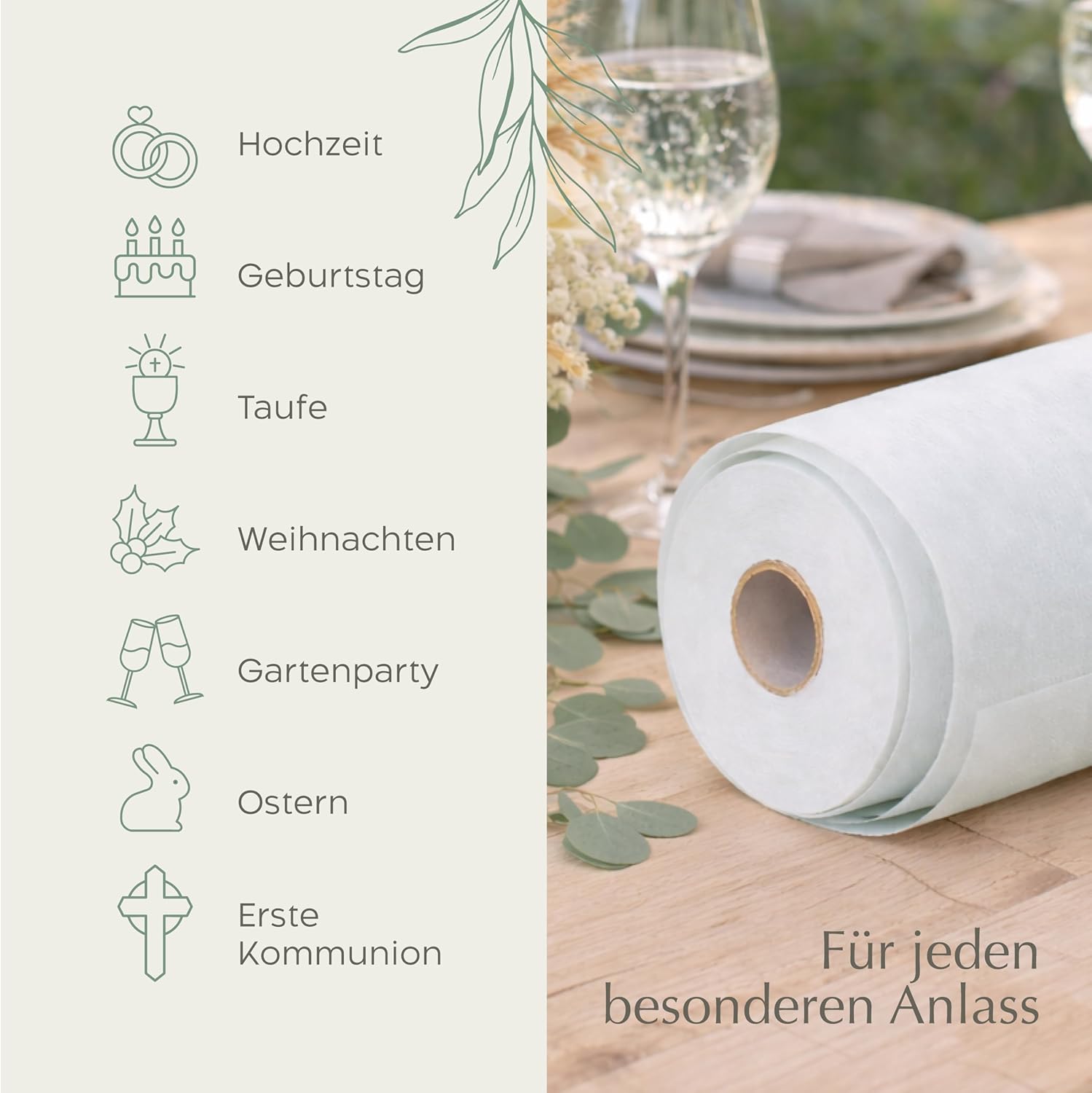 Thumbnail 2 de Twinzee Vlies Tischläufer Weiß 30 cm × 25 m – Vielseitige Deko für Hochzeit, Geburtstag und mehr