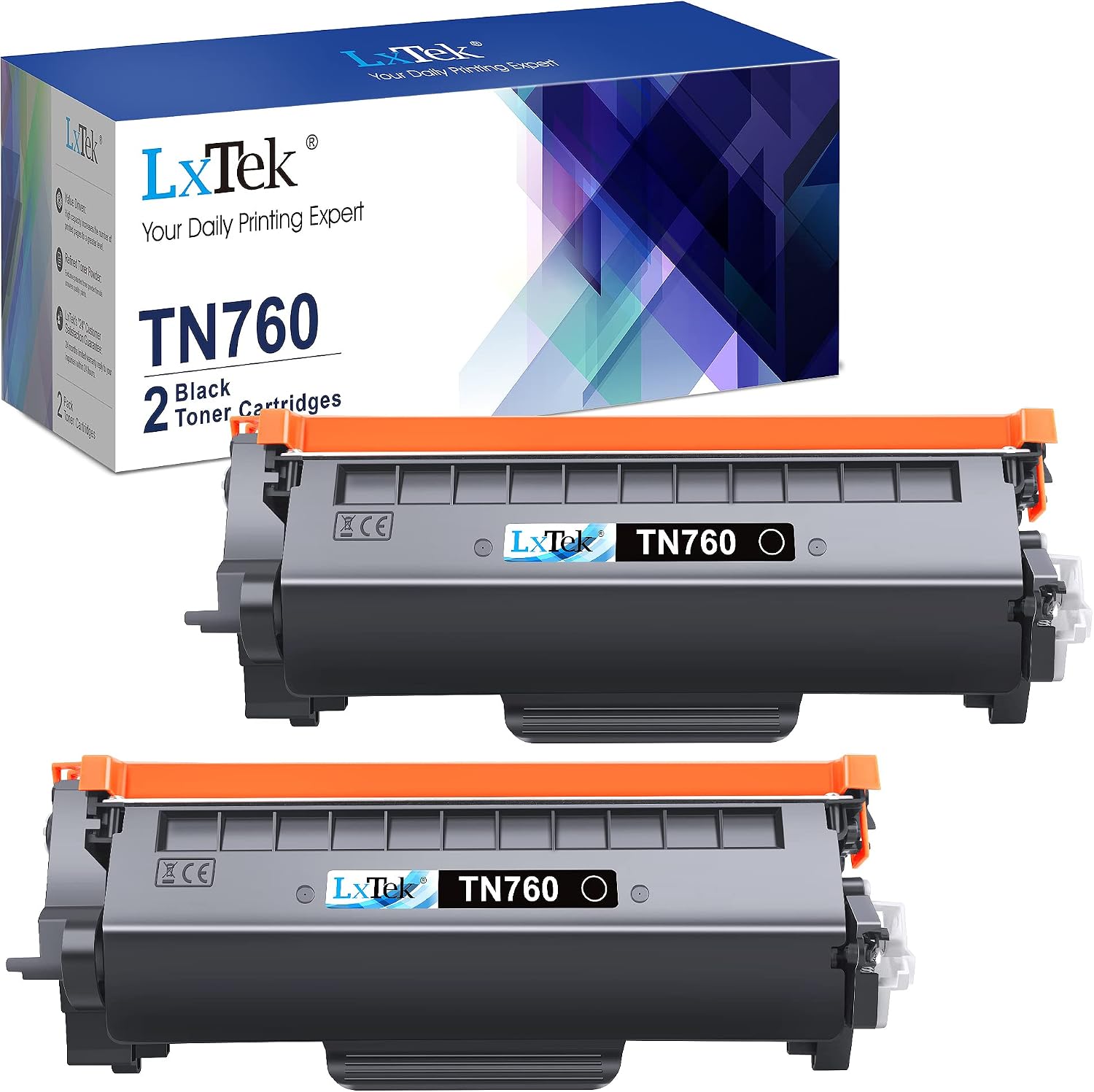 Detalle de LxTek TN760 Black Toner Cartridges, Compatible 2-Pack for Brother Printers