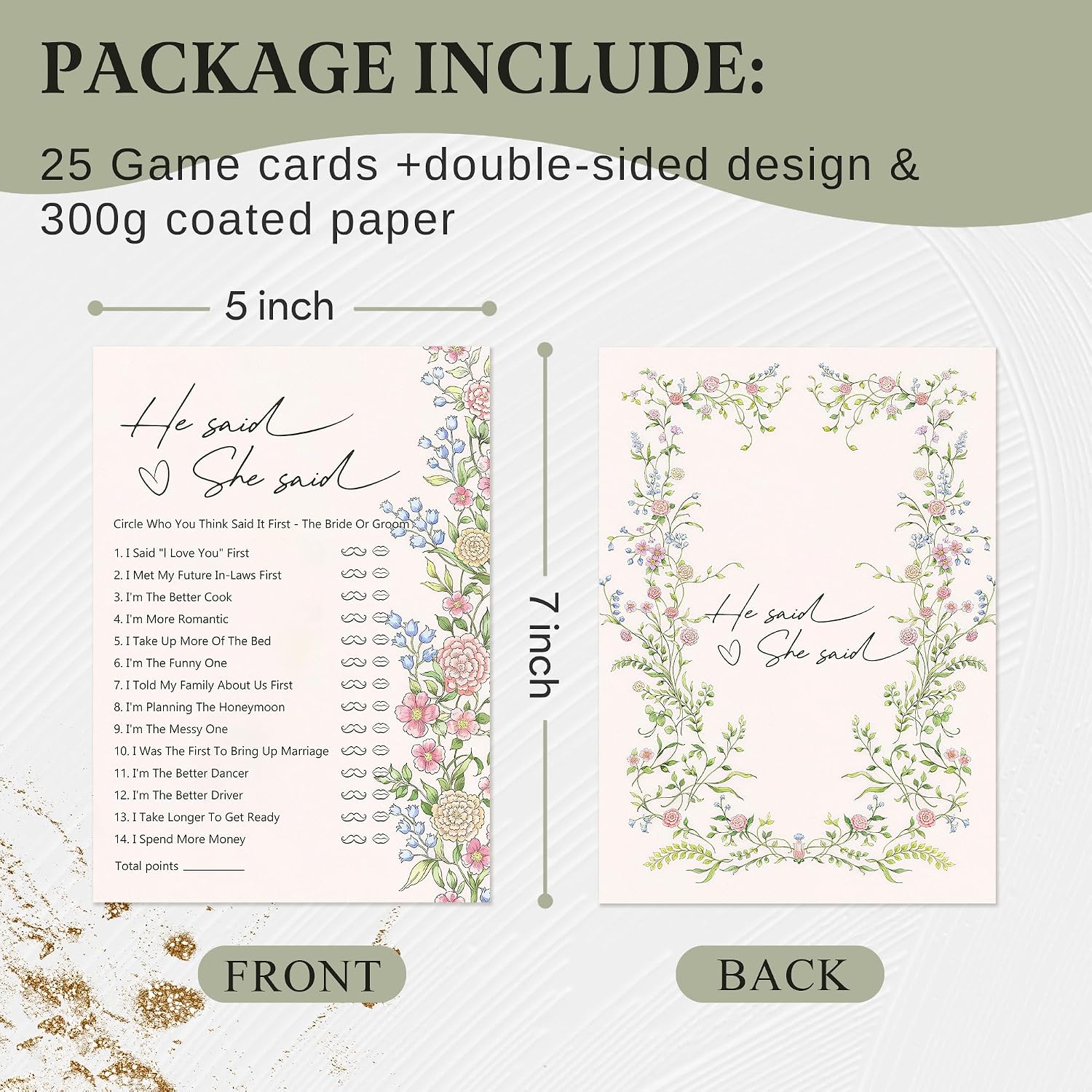 Detalle 2 de Kaderas Hen Party Games Cards: He Said She Said (Retro Flower) – 30 Bridal Shower Cards