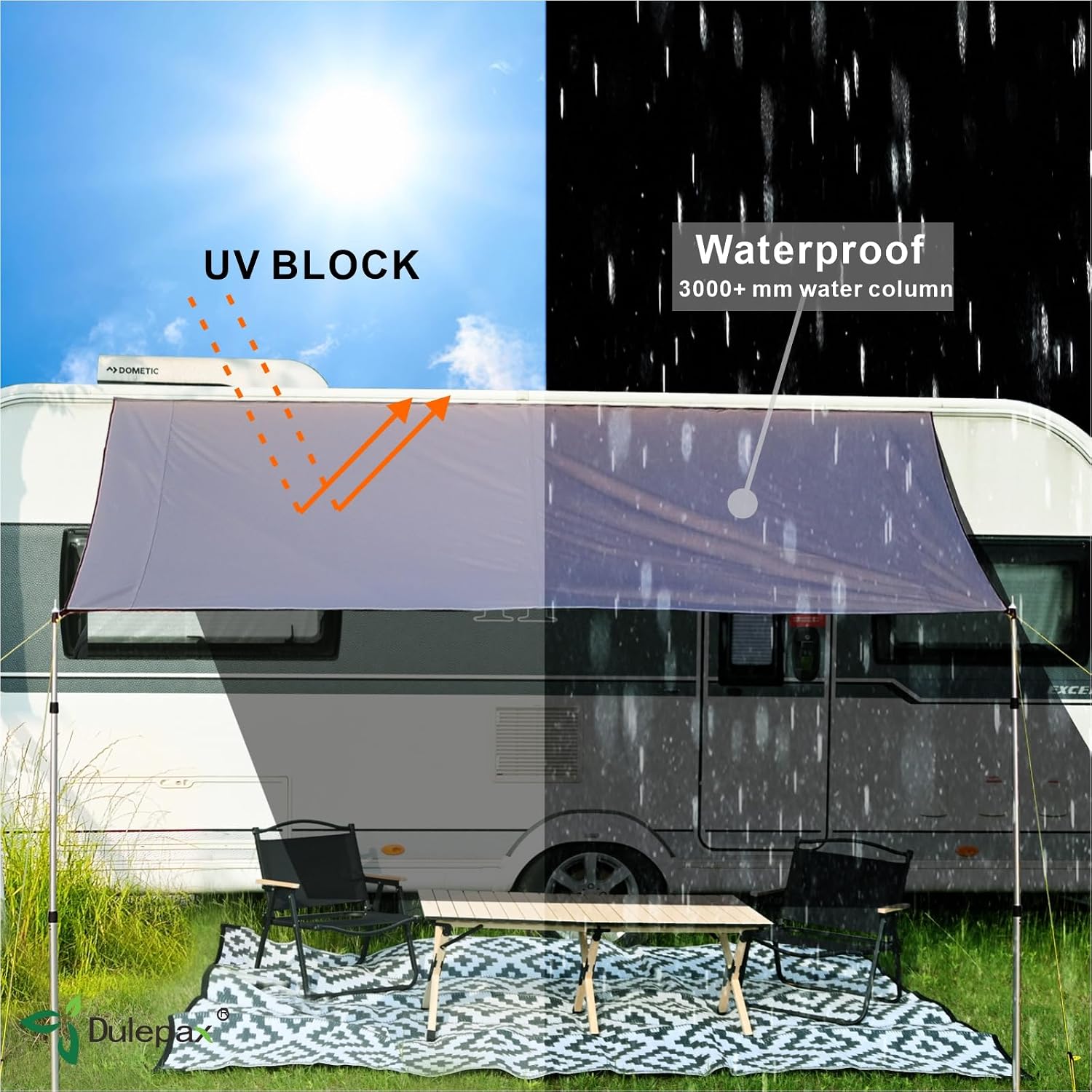 Detalle de Dulepax Caravan Awnings Universal Sun Canopy for Motorhome (3.5 x 2.45m) – Waterproof UV50+