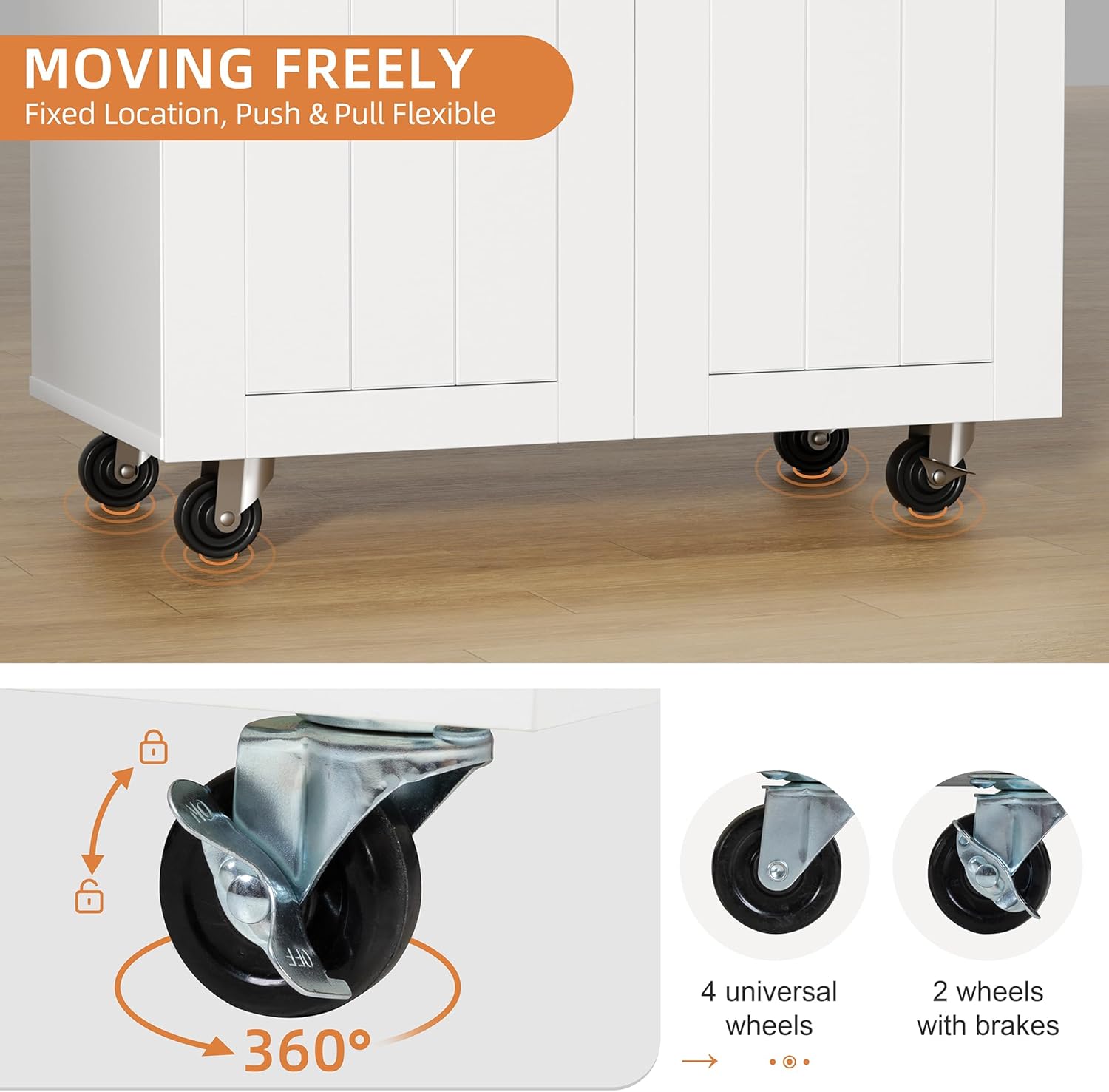 Detalle 1 de Shintenchi DT828 Rolling Kitchen Island Cart, White, with Cabinet and Drawer