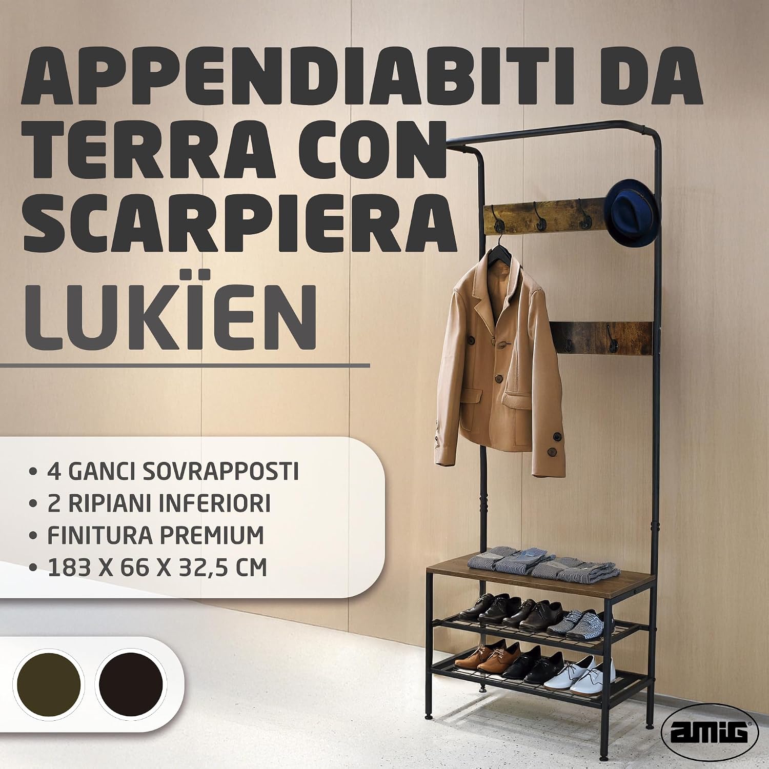 Thumbnail 1 de Amig Lukïen: Appendiabiti con scarpiera e panca in stile industriale per corridoio