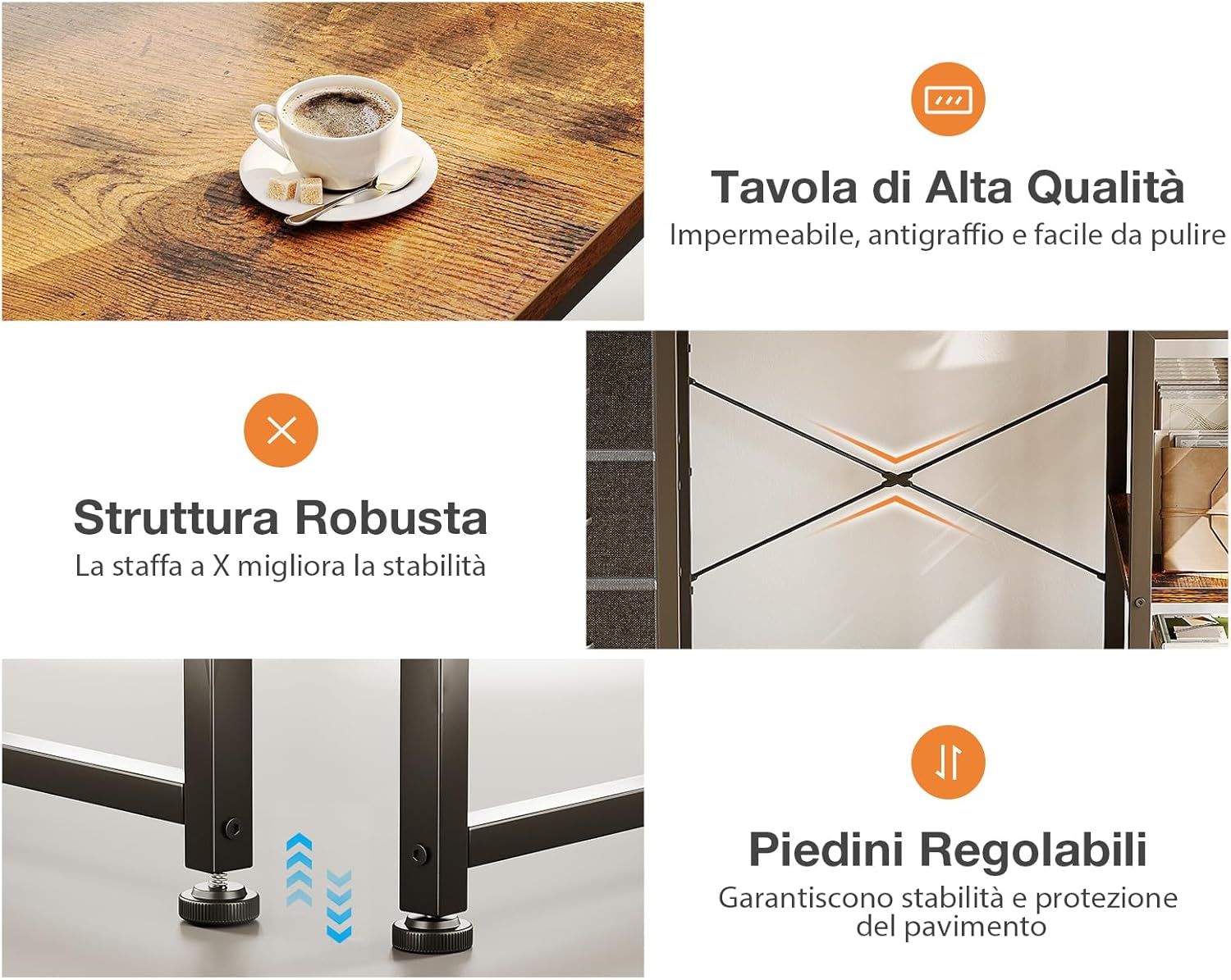 Detalle 2 de Coleshome Piccola Scrivania con 4 cassetti in tessuto – 100x40 cm, ripiani reversibili, supporto per cuffie, marrone