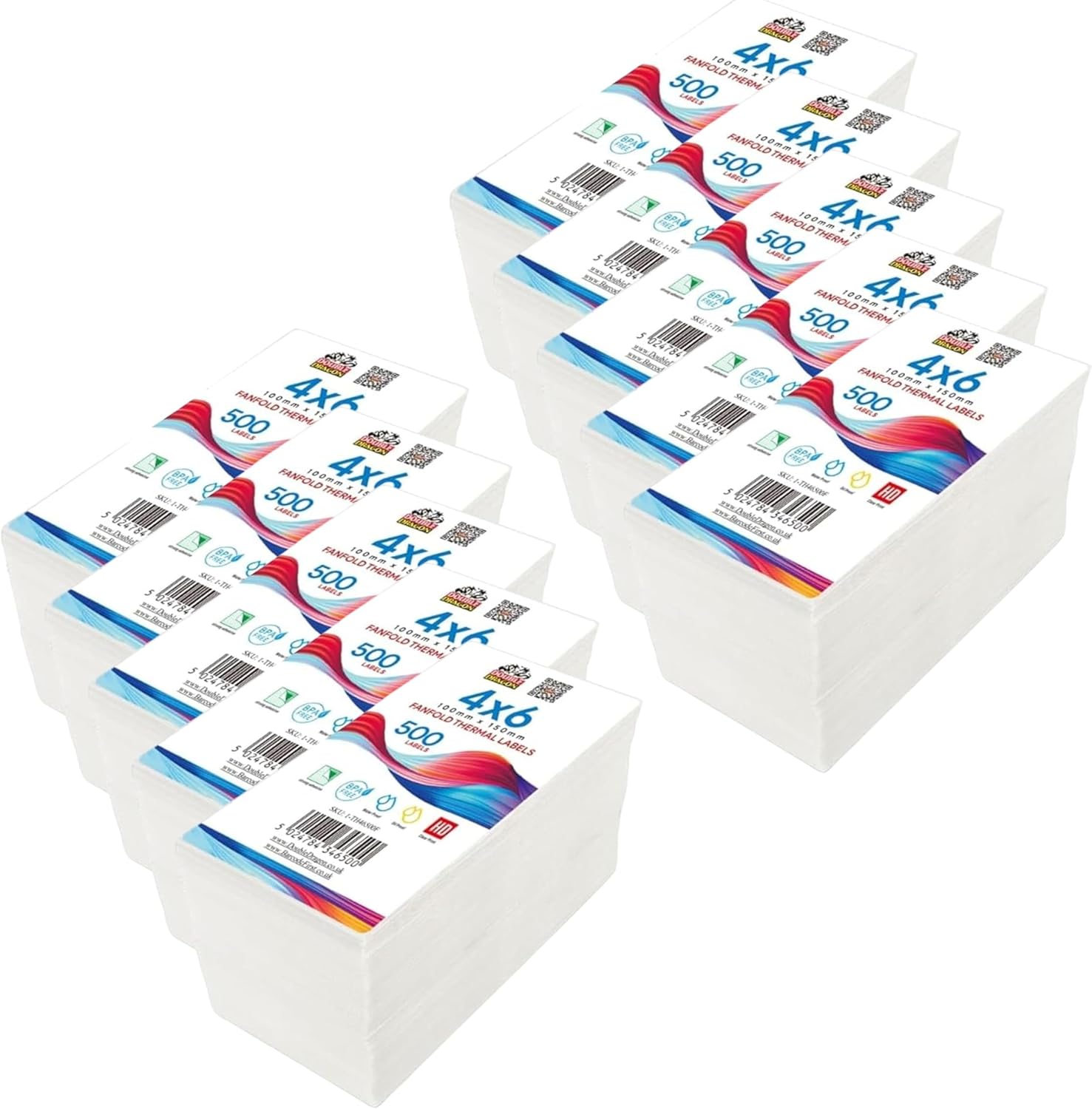 Detalle de Double Dragon 57x32 Direct Thermal Labels on Roll – 1000 Labels, Permanent Adhesive