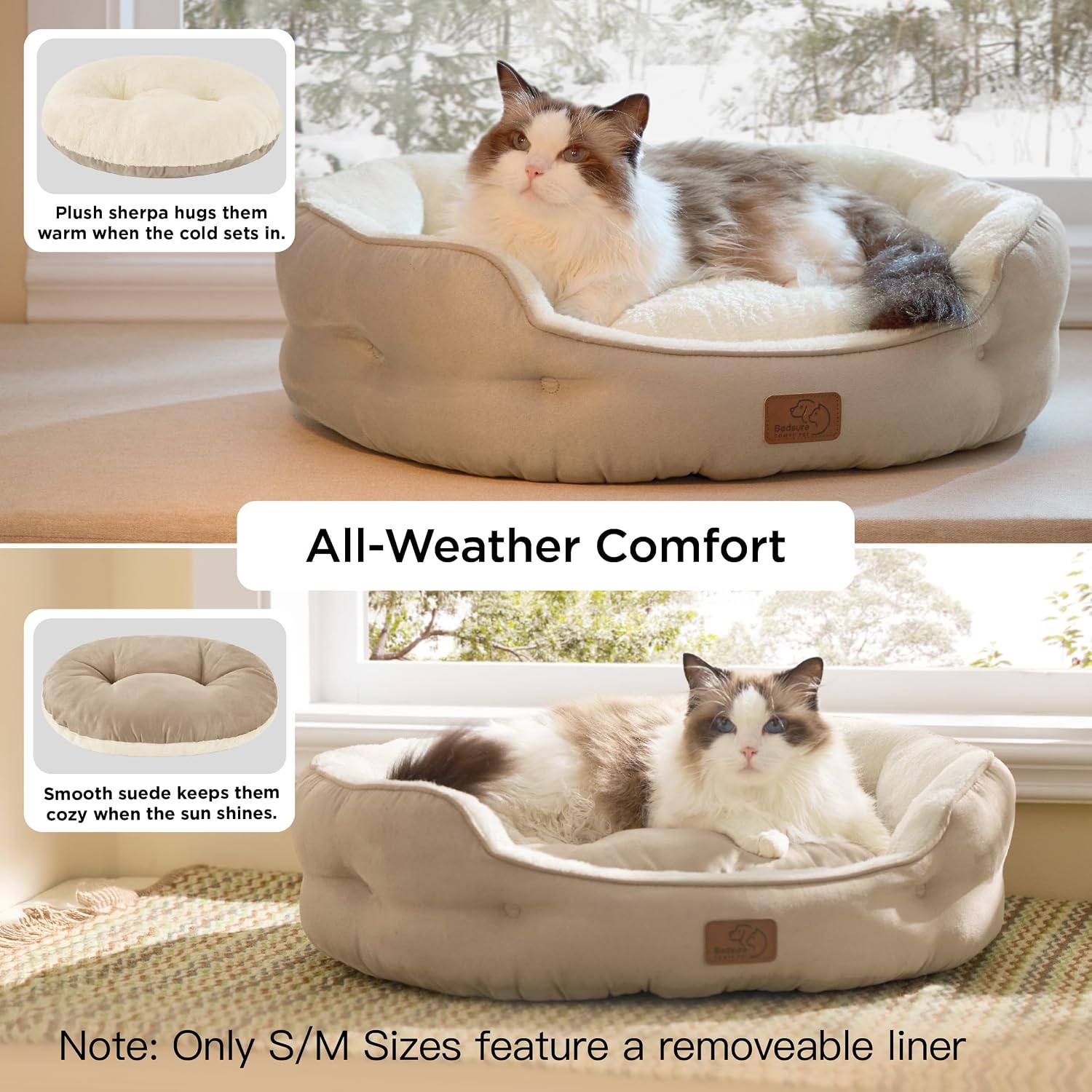 Detalle 2 de Bedsure 1 Round Pet Bed, 20-Inch Camel Plush with Non-Slip Bottom
