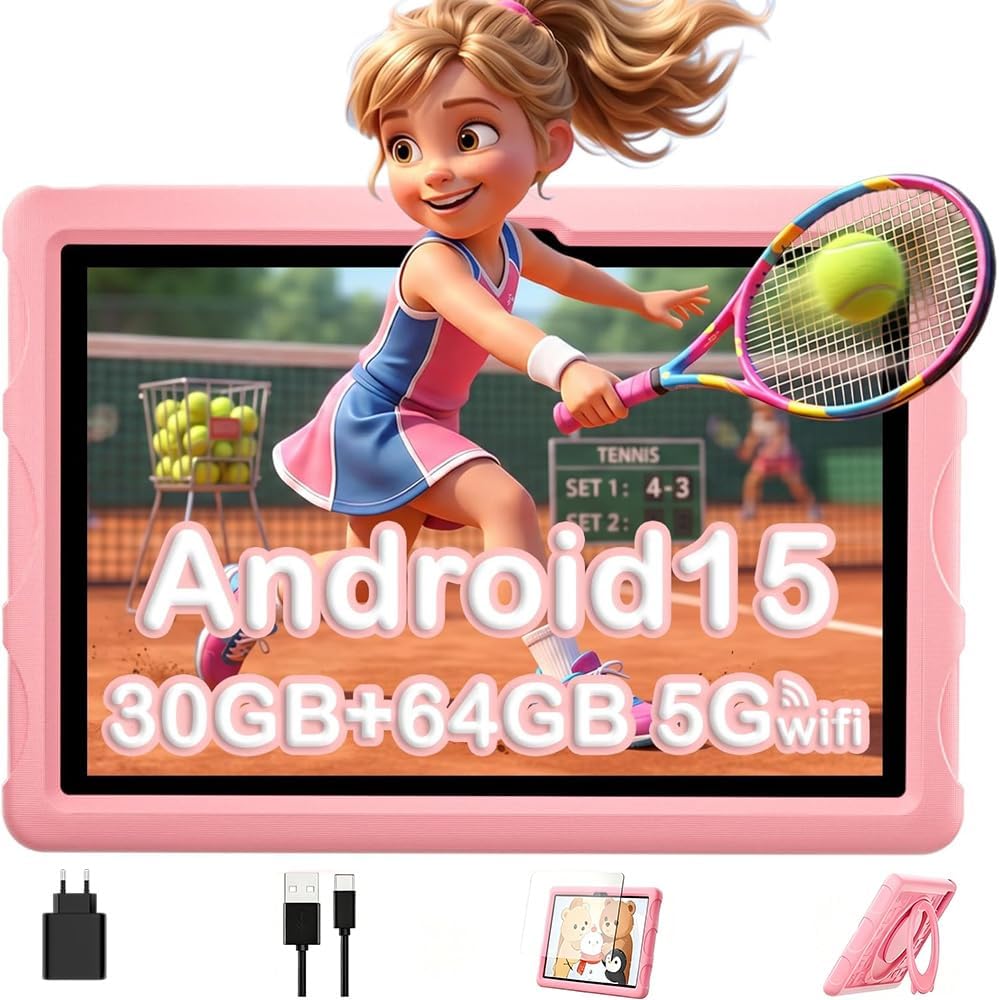 Detalle de ZENTALITY Kinder Tablet 10 Zoll mit Android 15, 30 GB RAM, 64 GB ROM + 2 TB Speicher, 8-Core, 8000 mAh, 5G-WLAN, Elterliche Kontrolle – Rosa