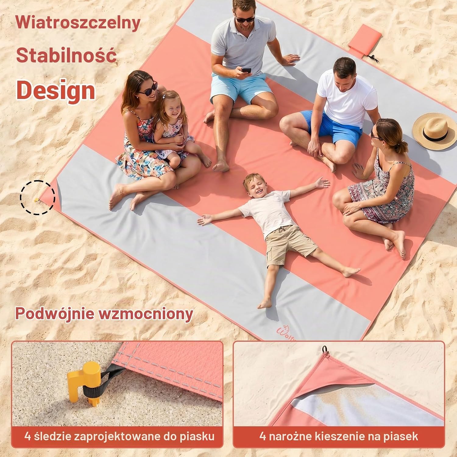 Detalle de Wolfwise 25213 – koc plażowy 275 × 305 cm, wodoodporny i antypiaszczysty