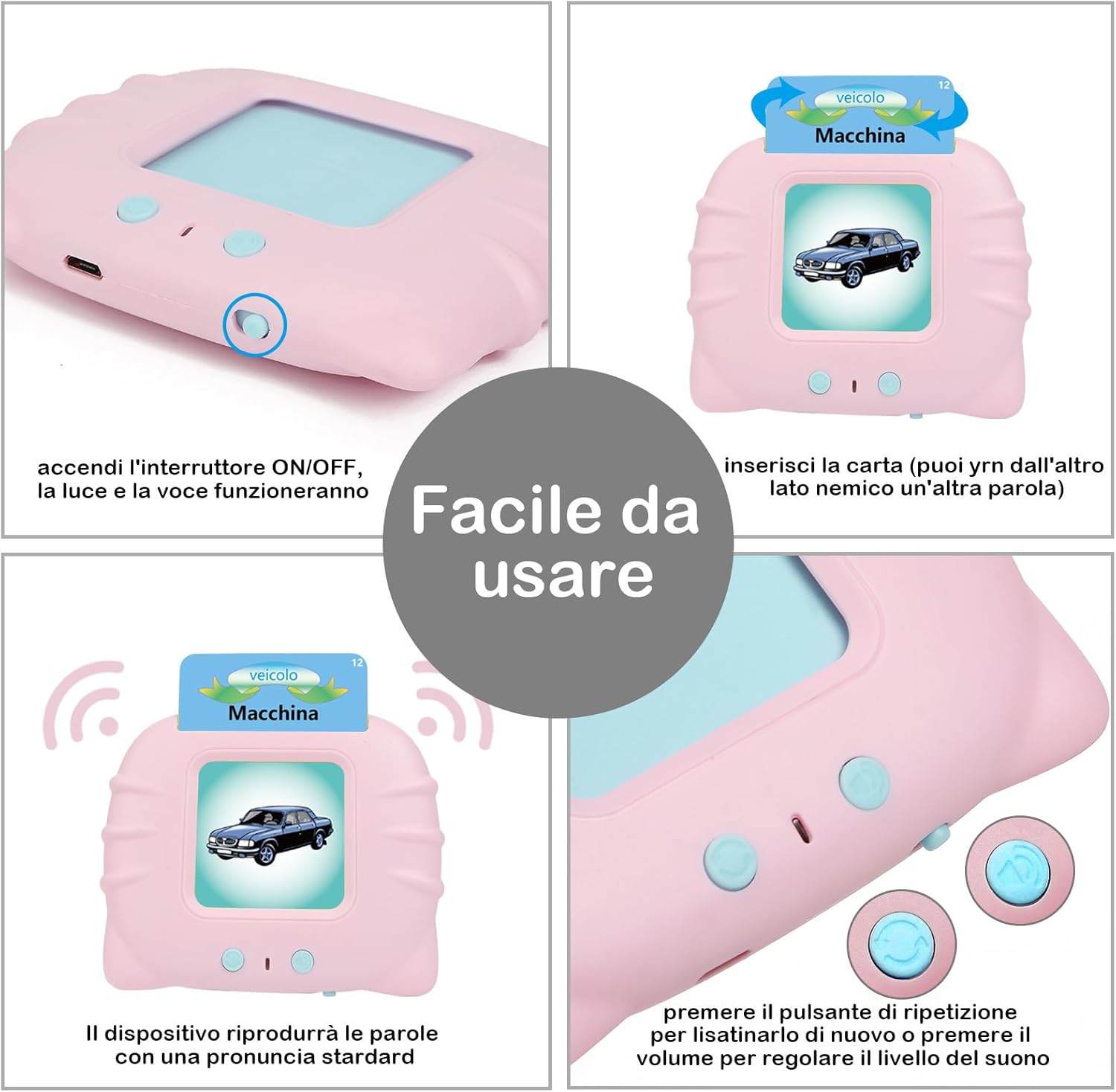 Detalle de Schede flash parlanti rosa 112 flashcard con 224 parole (giocattolo educativo per bambini 1-12 anni)