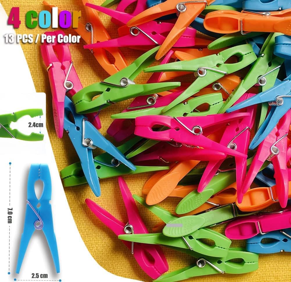Thumbnail 5 de Clothes Pegs, 52-Pack with Durable Springs for Washing Line – 4 Colour Non-Slip Plastic Laundry Clips