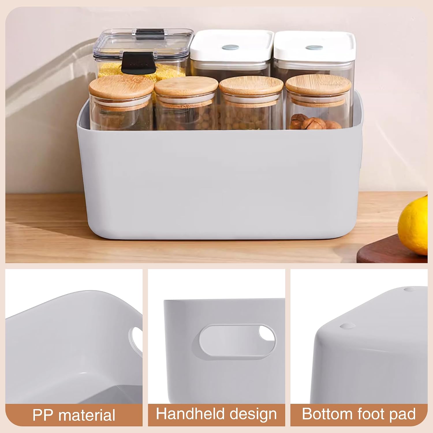 Detalle de SHEPIN Aufbewahrungsboxen (10er-Set) aus Kunststoff, grau, 30 x 20 x 12 cm, mit Griff – Organizer für Bad, Küche & Büro