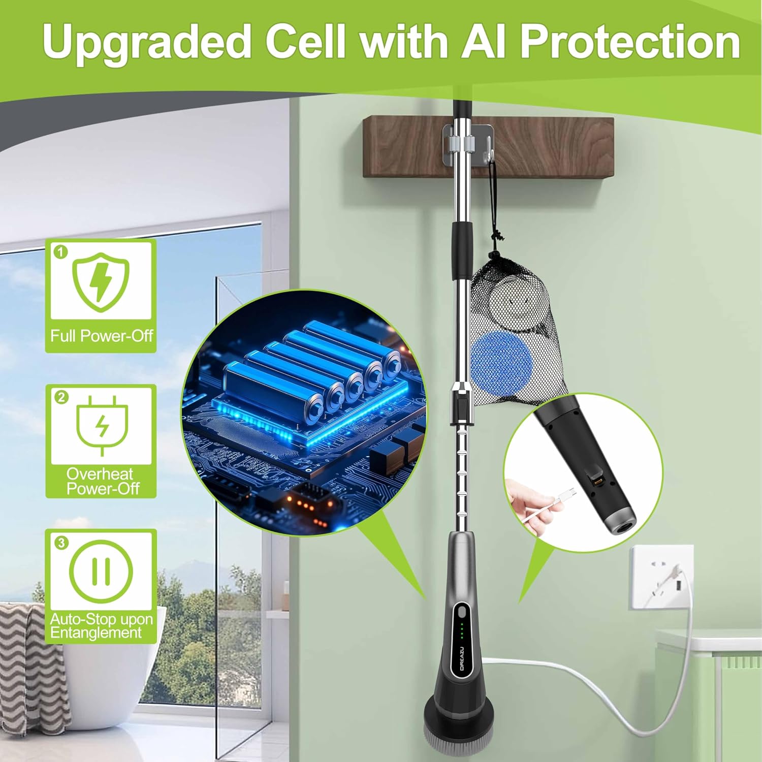 Detalle 1 de Dreazu G2 Electric Spin Scrubber with Extendable Handle and 2 Speeds
