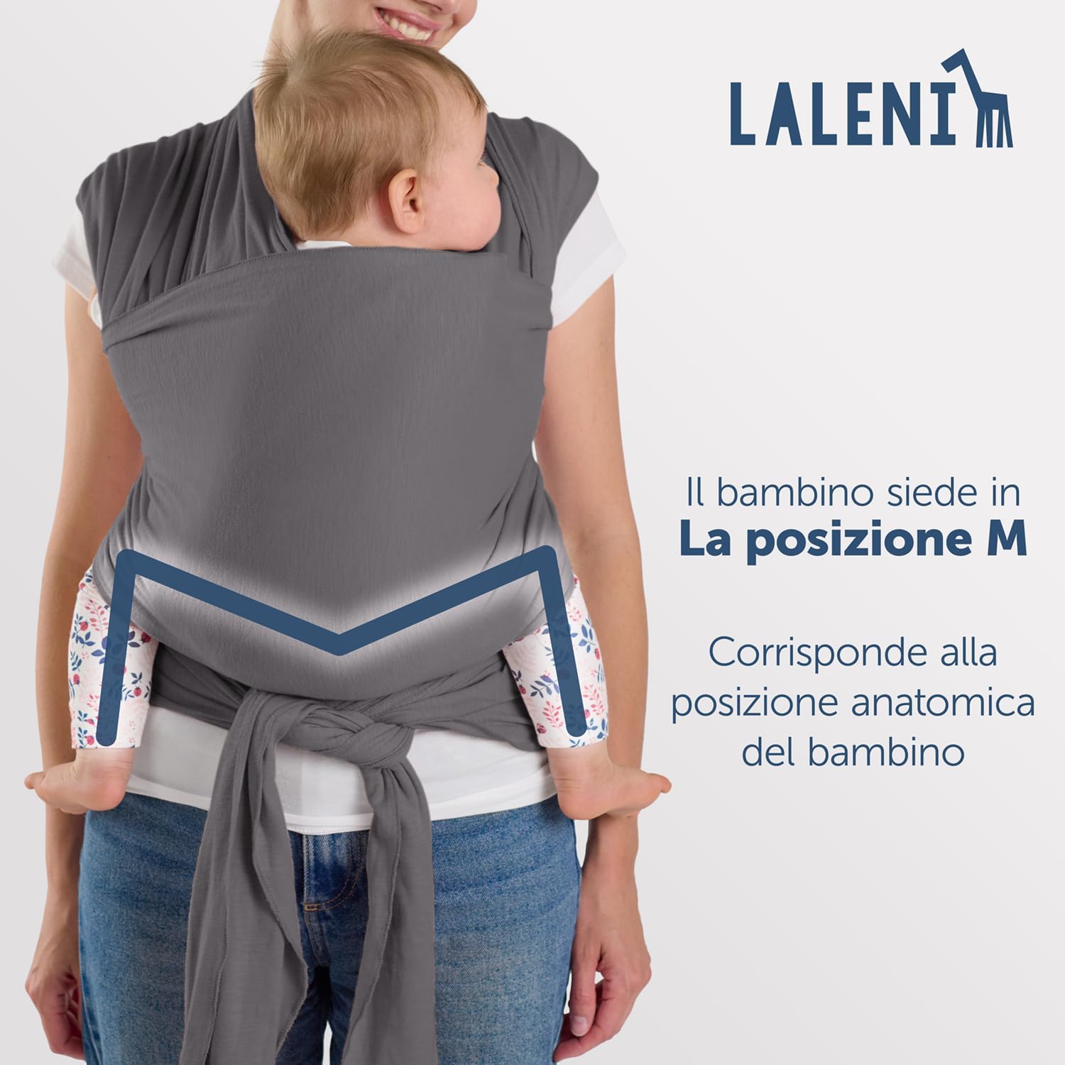 Detalle 2 de Laleni Fascia Porta Bambino per Bebè in 100% cotone organico, grigio (510 cm, taglia unica)