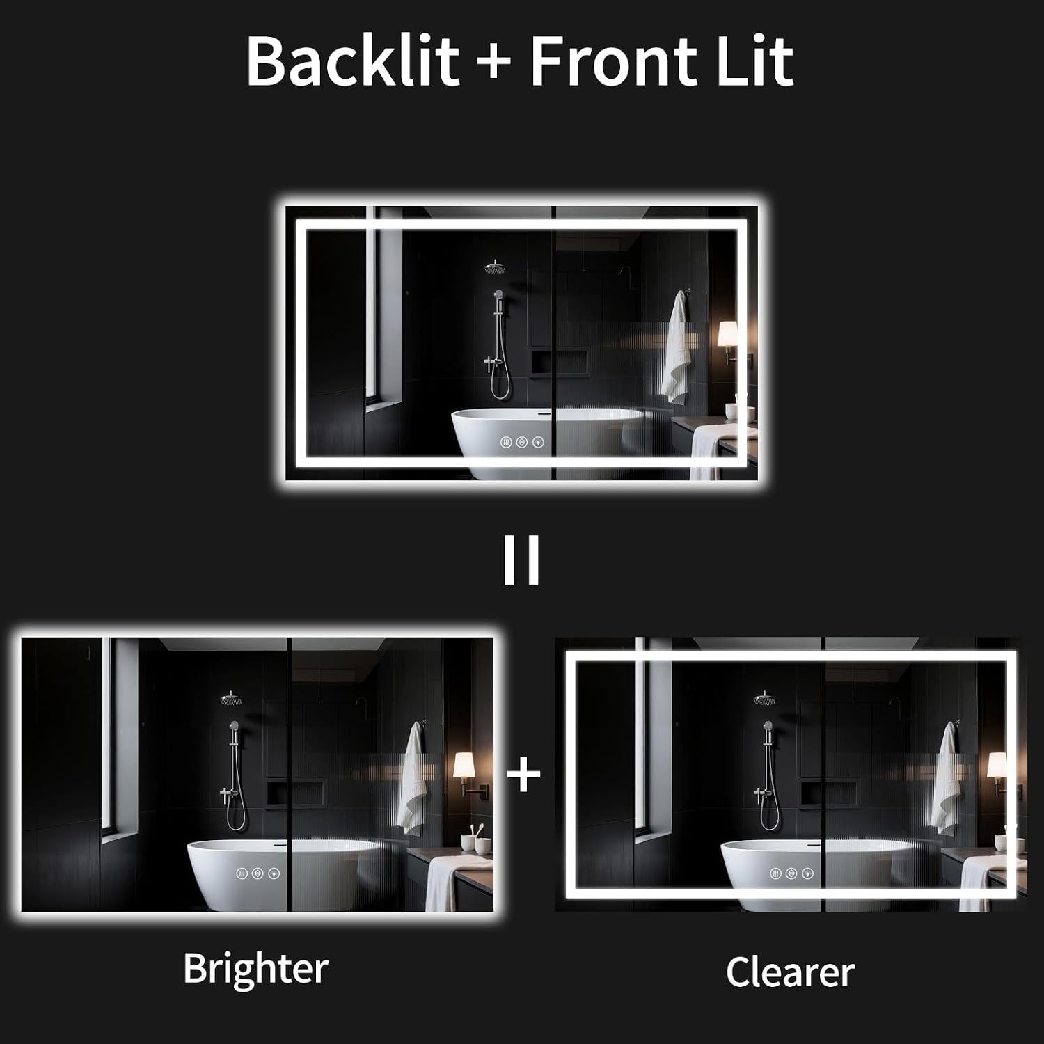 Detalle 2 de WISSMIELS 36" x 72" LED Bathroom Mirror, Dimmable, Anti-Fog, Dual Lighting