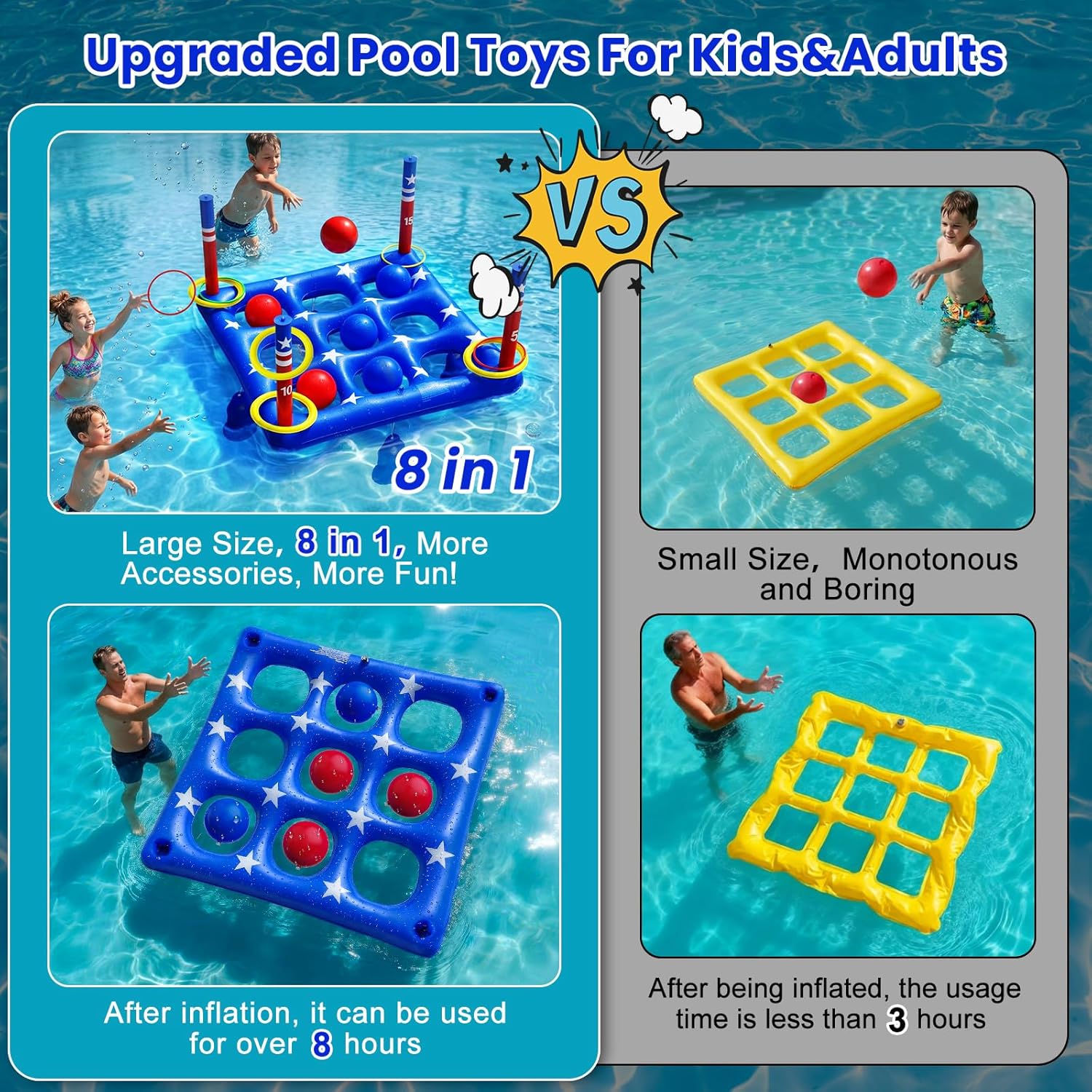 Detalle de Pool Party Toys Games Set: Giant Inflatable Tic Tac Toe Float for 2–10 Players