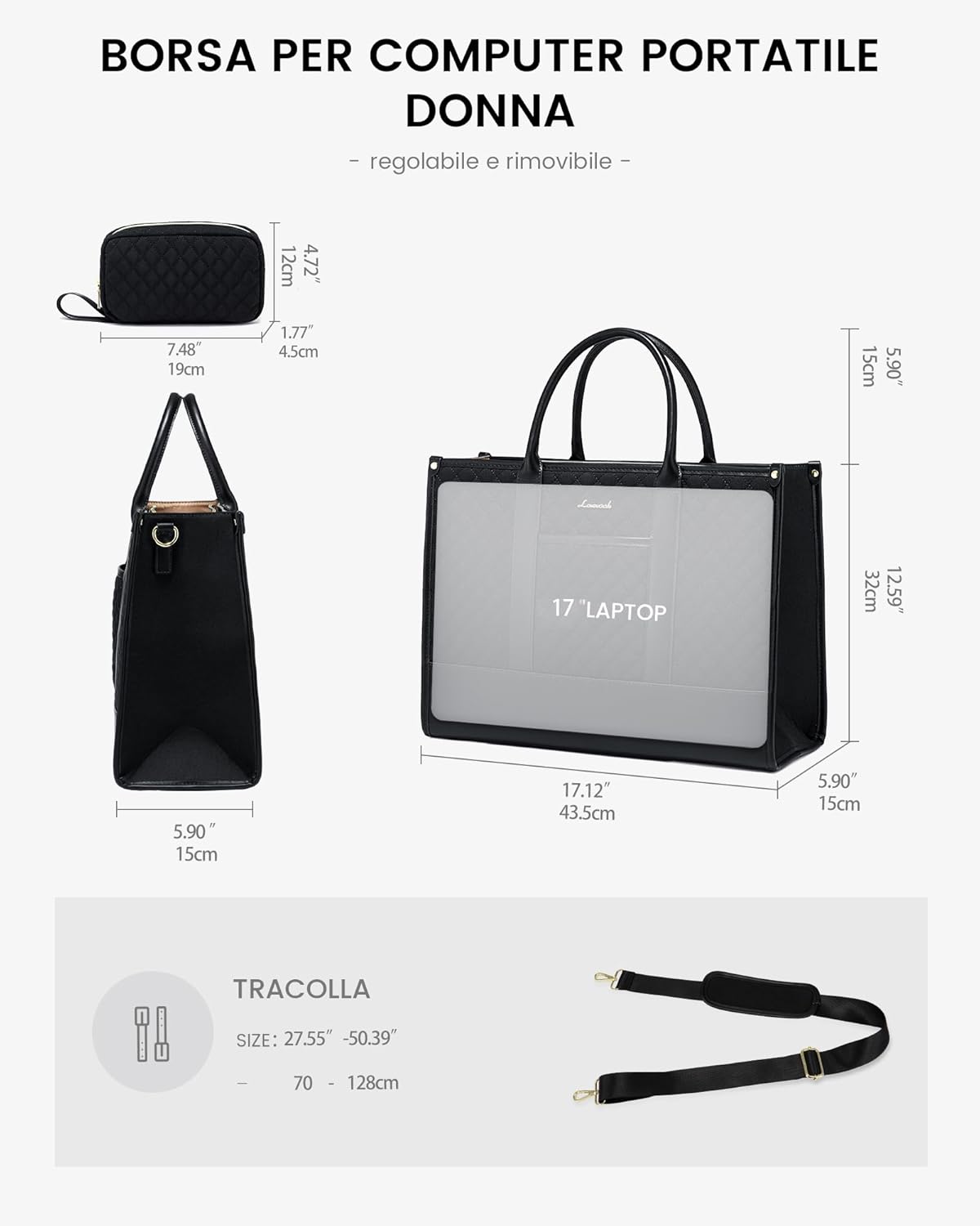 Thumbnail 4 de LOVEVOOK Borsa università donna grande porta PC impermeabile con tracolla regolabile