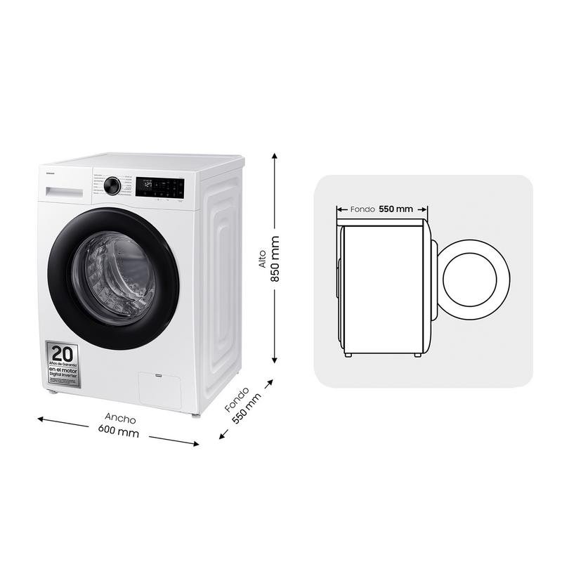 Detalle 2 de Lavadora Samsung WW10FG5U34AEEC: 10 kg, 1400 rpm, AI EcoBubble, WiFi y Eco Energy