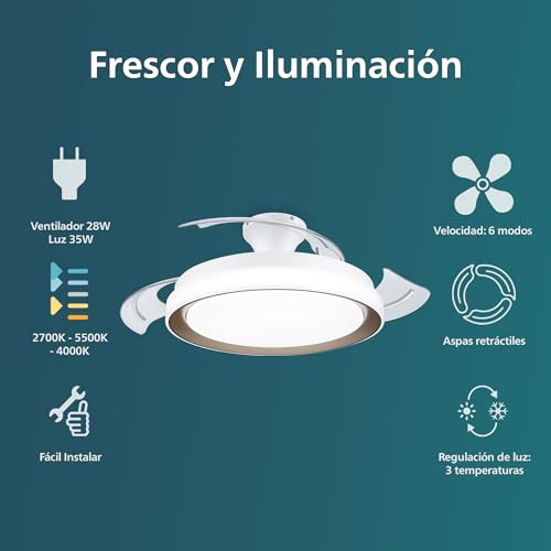 Detalle 2 de Philips Bliss Ventilador de Techo LED Blanco y Dorado 🌟