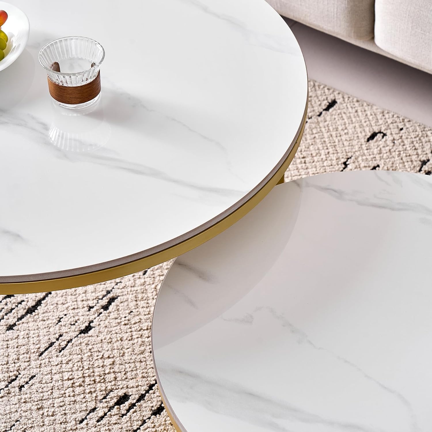 Detalle 2 de BenyLed BEY-YBCJ-80 set van 2 ronde salontafels, keramiek, wit/goud