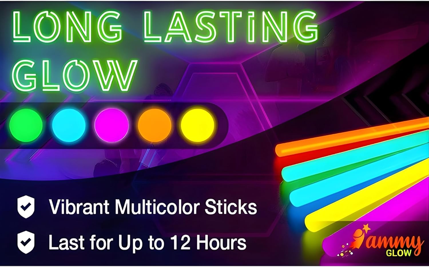 Thumbnail 6 de Ammy Glow Glow Sticks (205 Pcs Kit) Bulk Party Pack with Connectors & Glasses