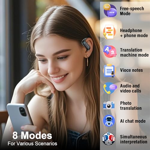 Detalle de AI Auricolari Traduzione Simultanea DUSONLAP: Traduzione in tempo reale per 165 lingue, 6 modalità e Bluetooth 5.4