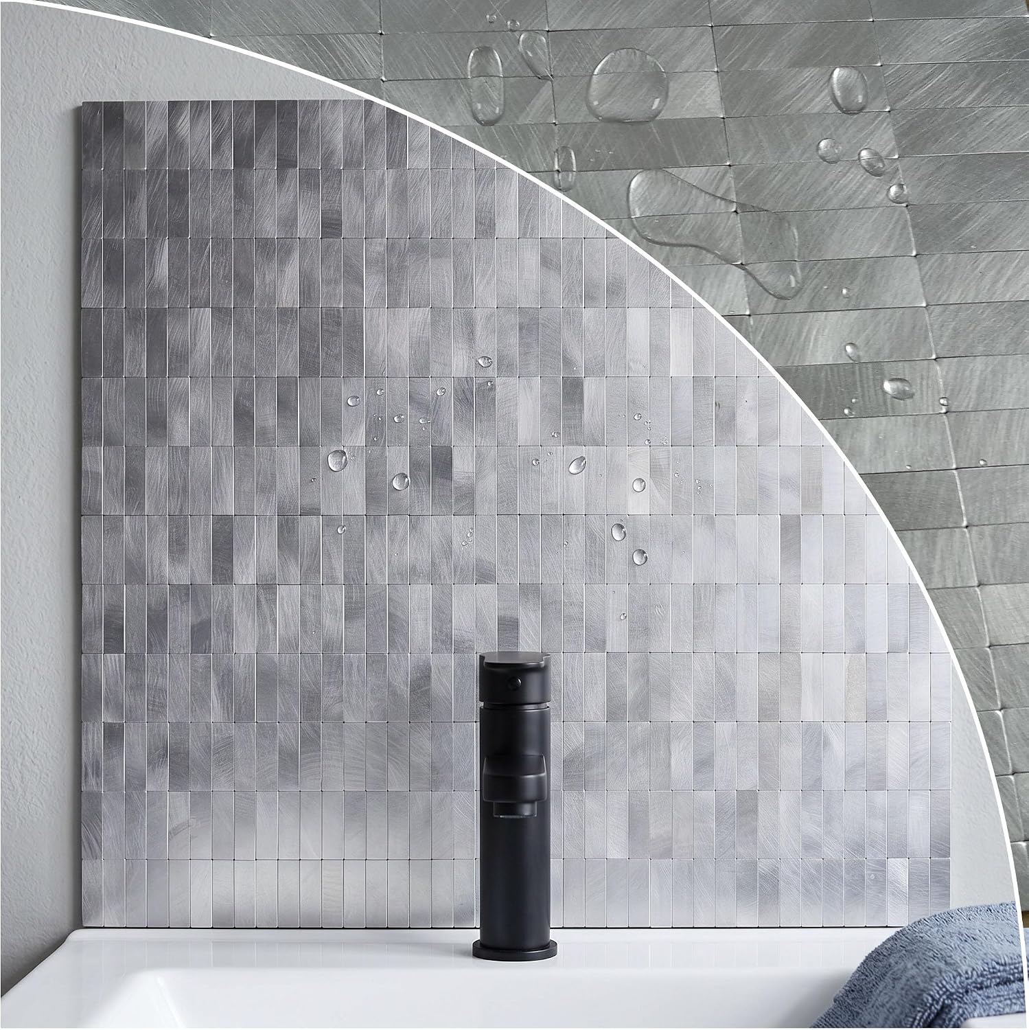 Thumbnail 4 de XUANINY XY-1548 Peel-and-Stick Aluminum Mosaic Backsplash Tiles, Frosted Silver, 8-Pack