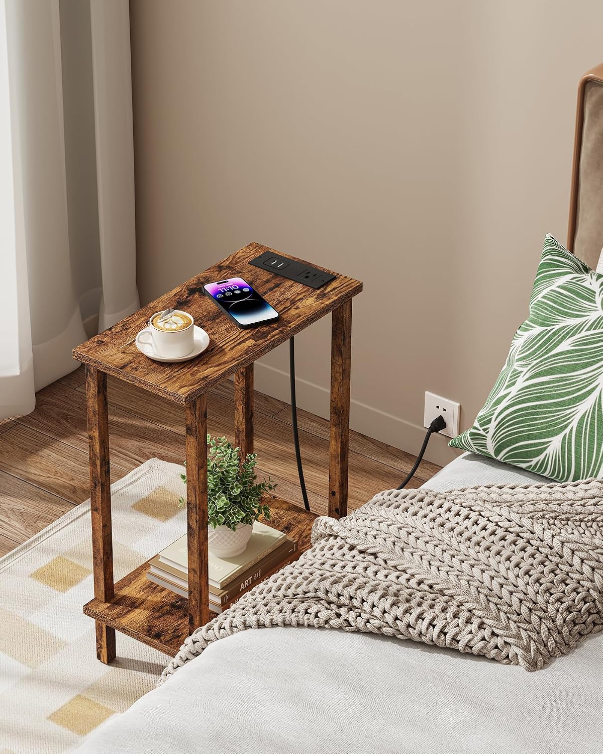 Thumbnail 2 de TUTOTAK Small End Table with Charging Station (TB01BB060C) — Narrow, Two-Tier with USBs and Outlets