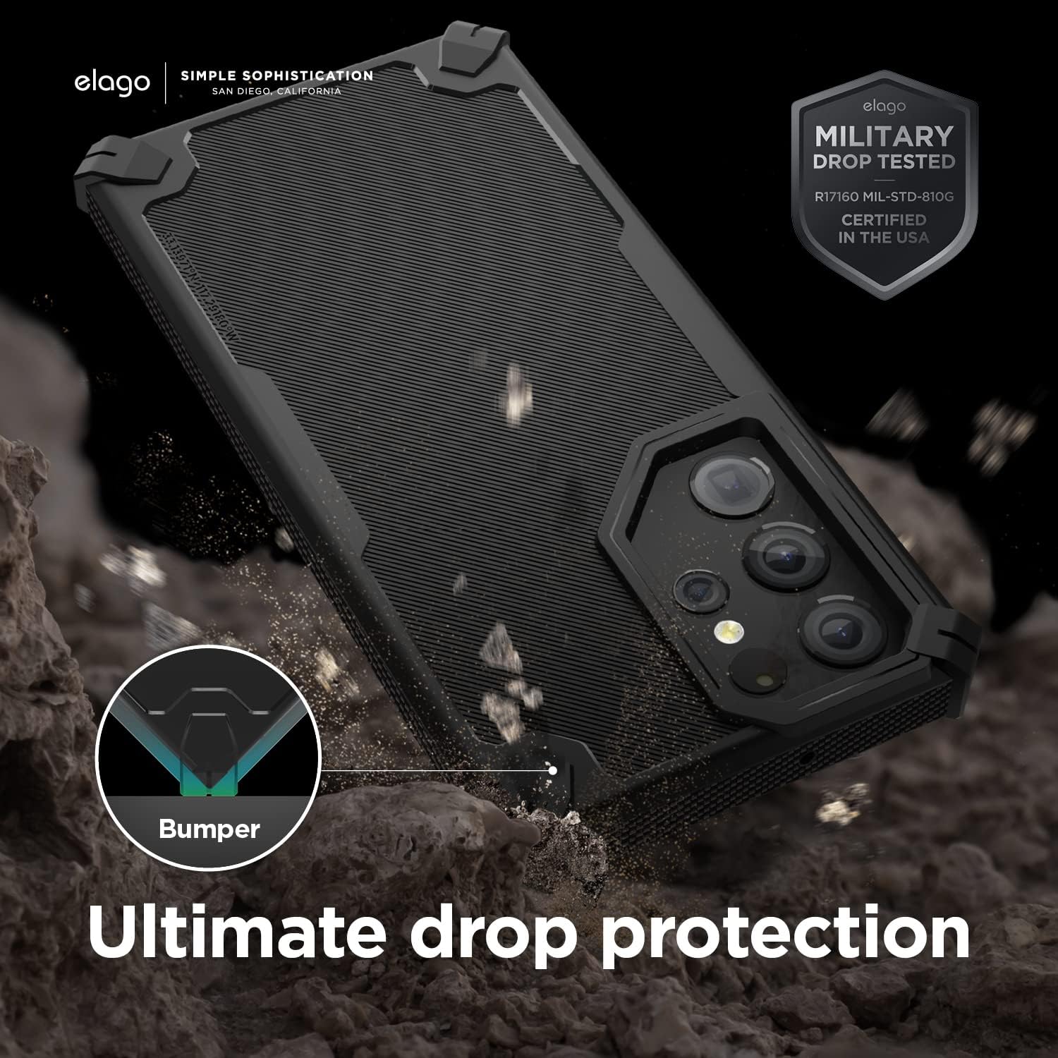 Thumbnail 4 de elago Armour Case for Samsung Galaxy S22 Ultra (6.8") – rugged TPU shockproof cover, black carbon-fibre texture