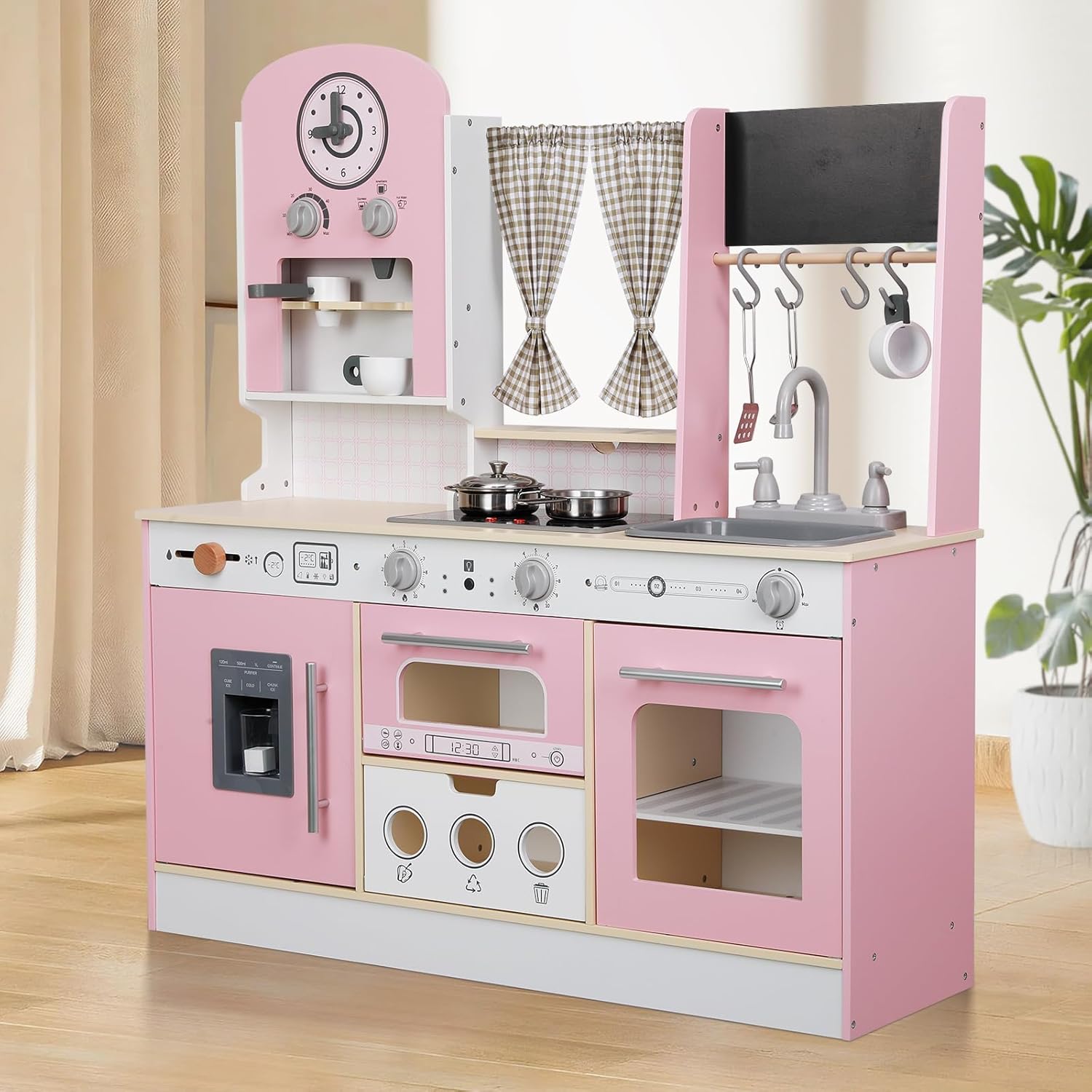 Thumbnail 1 de EDUBEBO Ensemble de Jeu de Cuisine pour Enfants – hauteur réglable en bois avec accessoires (Rose)