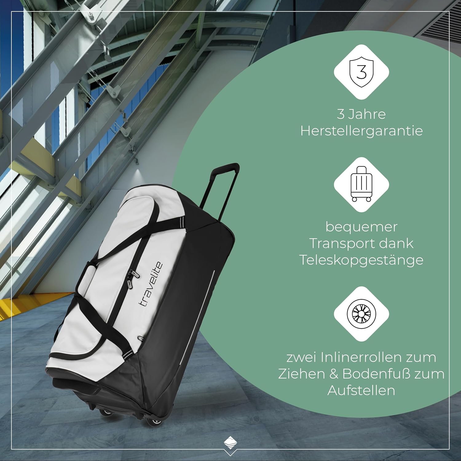 Detalle de Travelite Trolley Reisetasche mit Rollen – 97 Liter, wasserabweisend, 71 cm