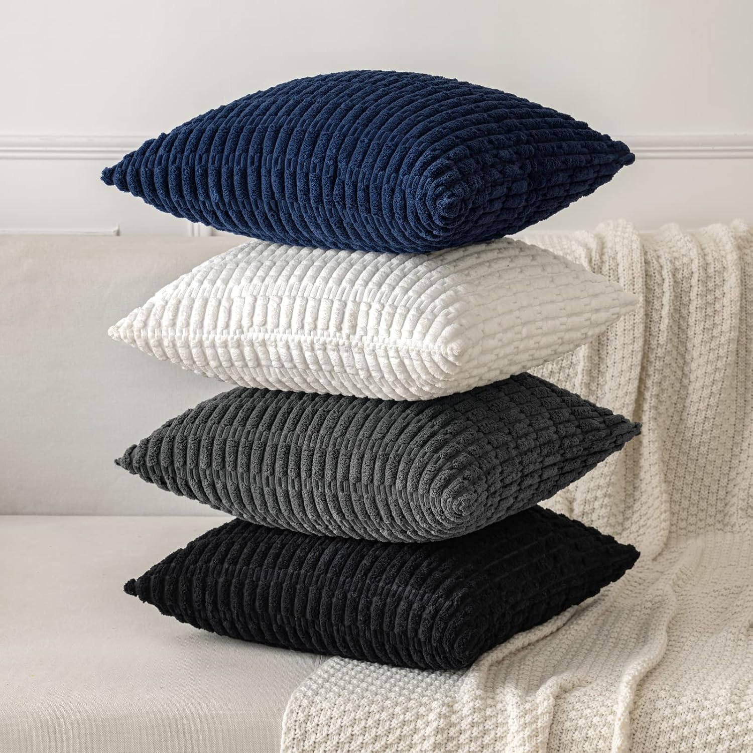 Thumbnail 3 de MIULEE Pack of 2 Corduroy Cushion Covers 45x45 cm in Dark Grey