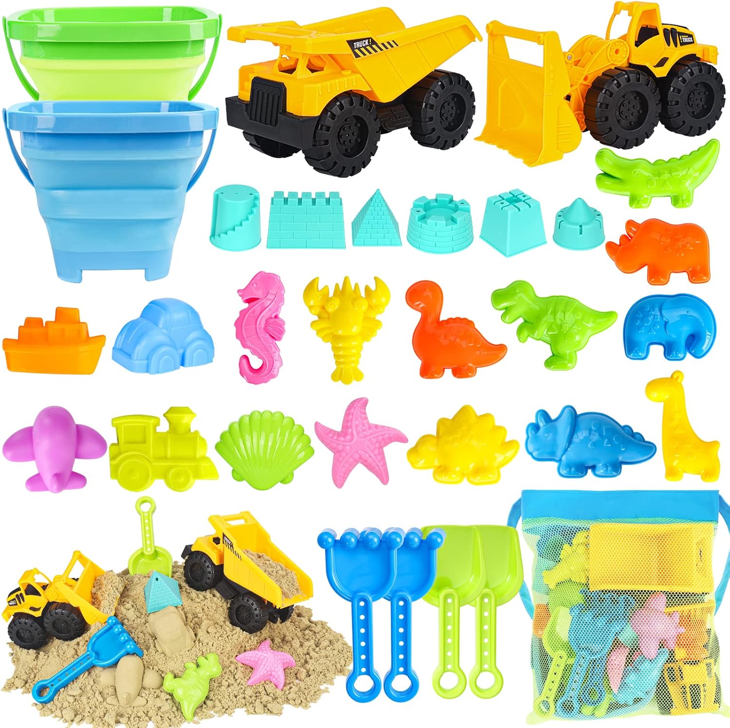 Detalle de FHOZGECY Beach Sand Toys: 31-Piece All-In-One Sandbox Set for Kids