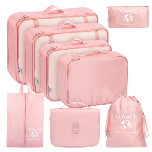 Detalle de MURISE Packing Cubes 8 pièces – Ensemble de cubes d’emballage pour valises – Rose