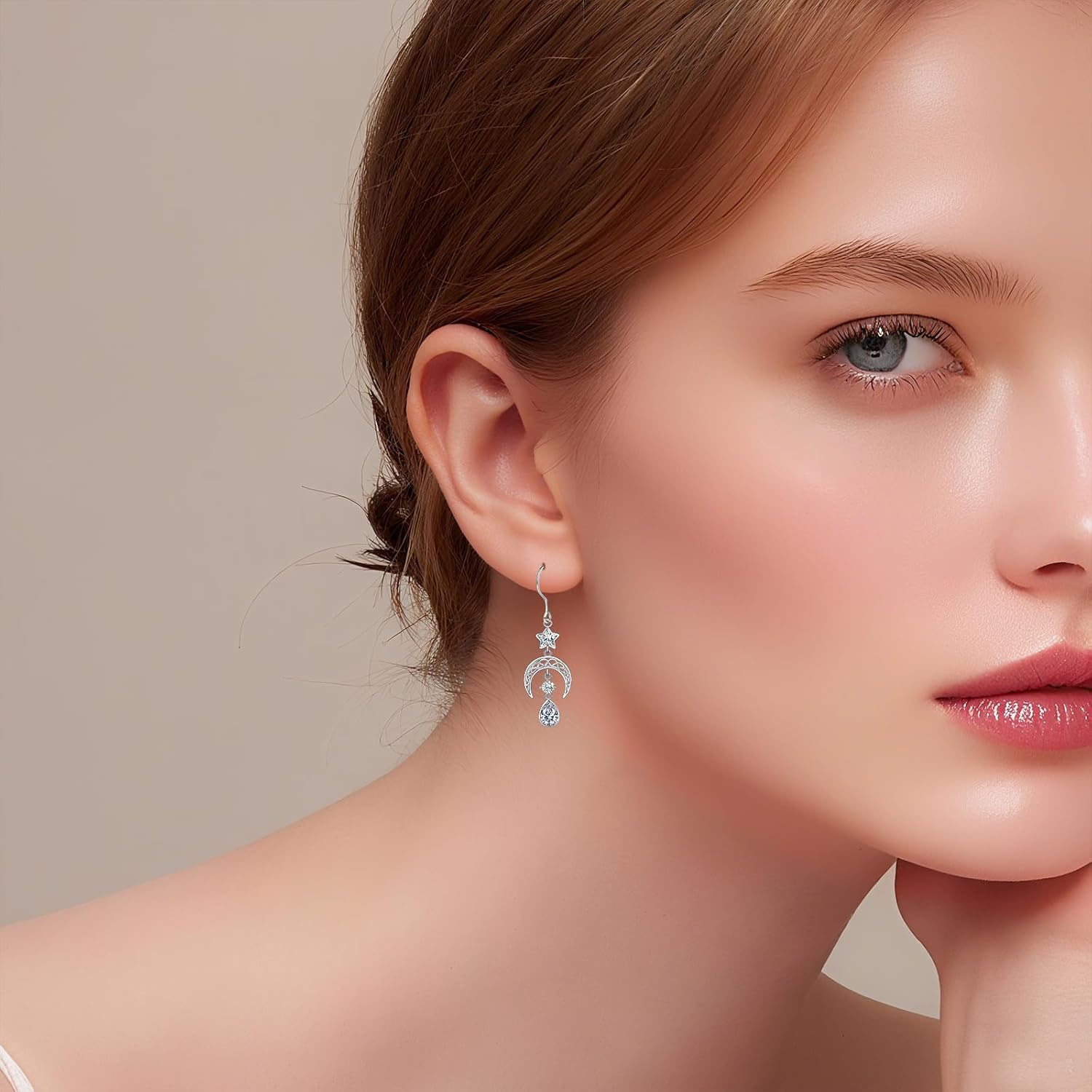 Thumbnail 4 de Qings Birthstone Earrings for Women — 925 Sterling Silver Celtic Moon & Star Birthstone Teardrop Earrings