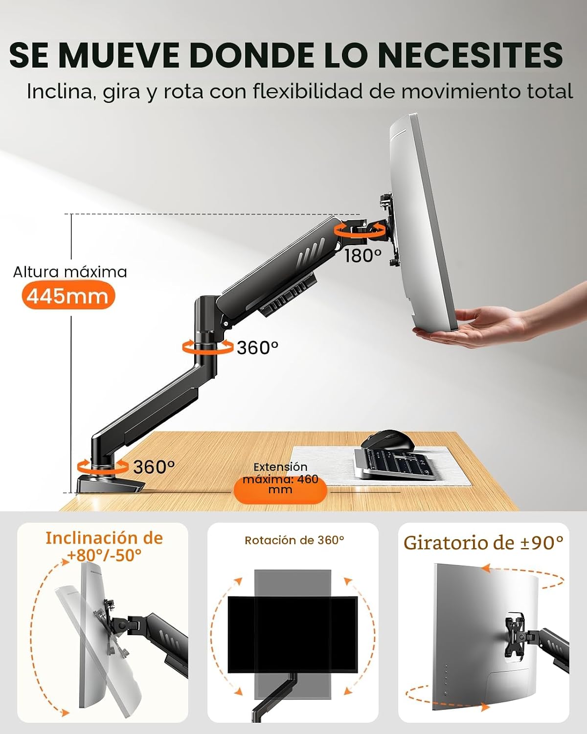 Detalle 2 de ErGear Soporte de monitor de escritorio para 13–34" (brazo sin ceder) con VESA 75/100 y hasta 9 kg