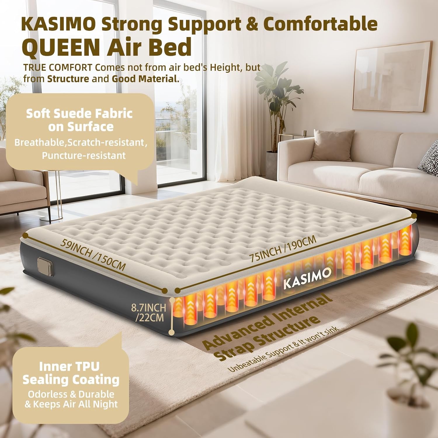 Thumbnail 4 de KASIMO Double Inflatable Mattress with TPU Airbed and Built-in Pump