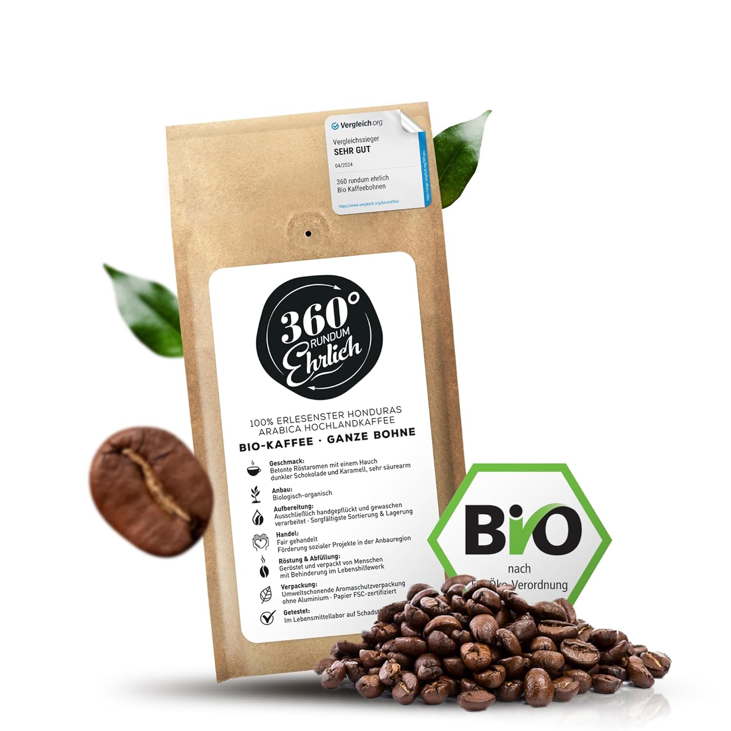 Thumbnail 6 de 360° Premium Bio Kaffeebohnen 500 g – 100% Honduras Hochland Arabica, mild & säurearm, ganze Bohnen