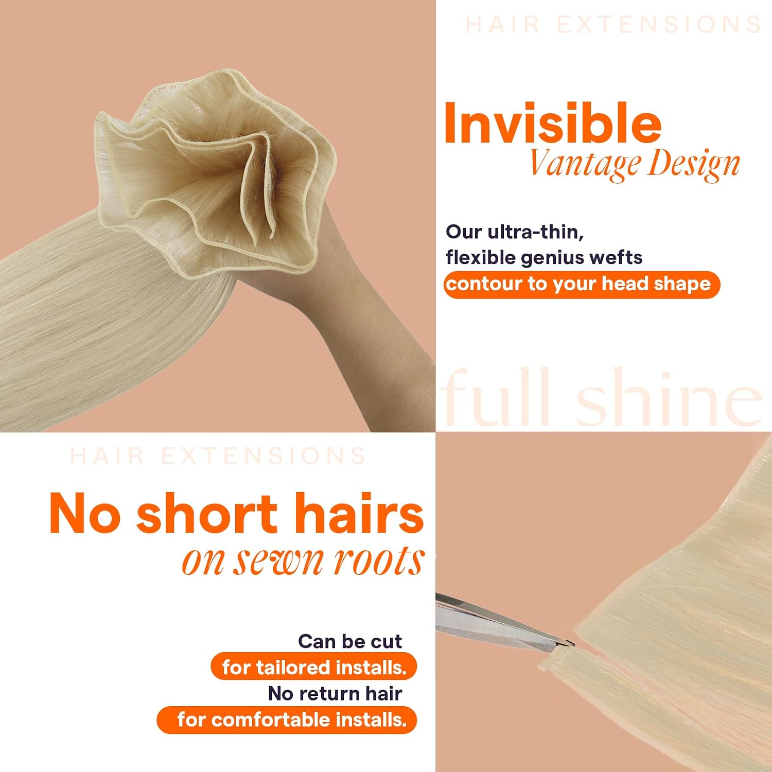 Detalle 2 de Full Shine Genius Weft Remy Straight Hair Extensions (Sew-In Weft) – Platinum Blonde, 22 Inch, 80G