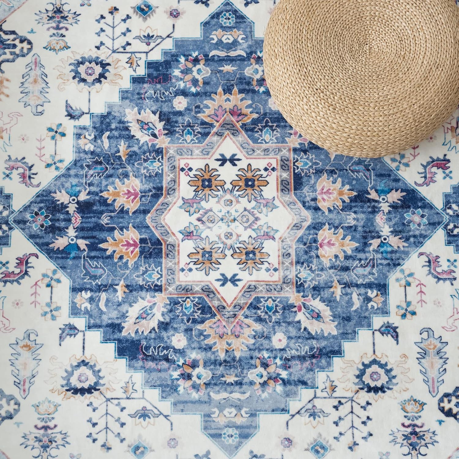 Thumbnail 6 de Vamcheer Tapis Salon 240x340 – Grand tapis vintage lavable en machine, bleu