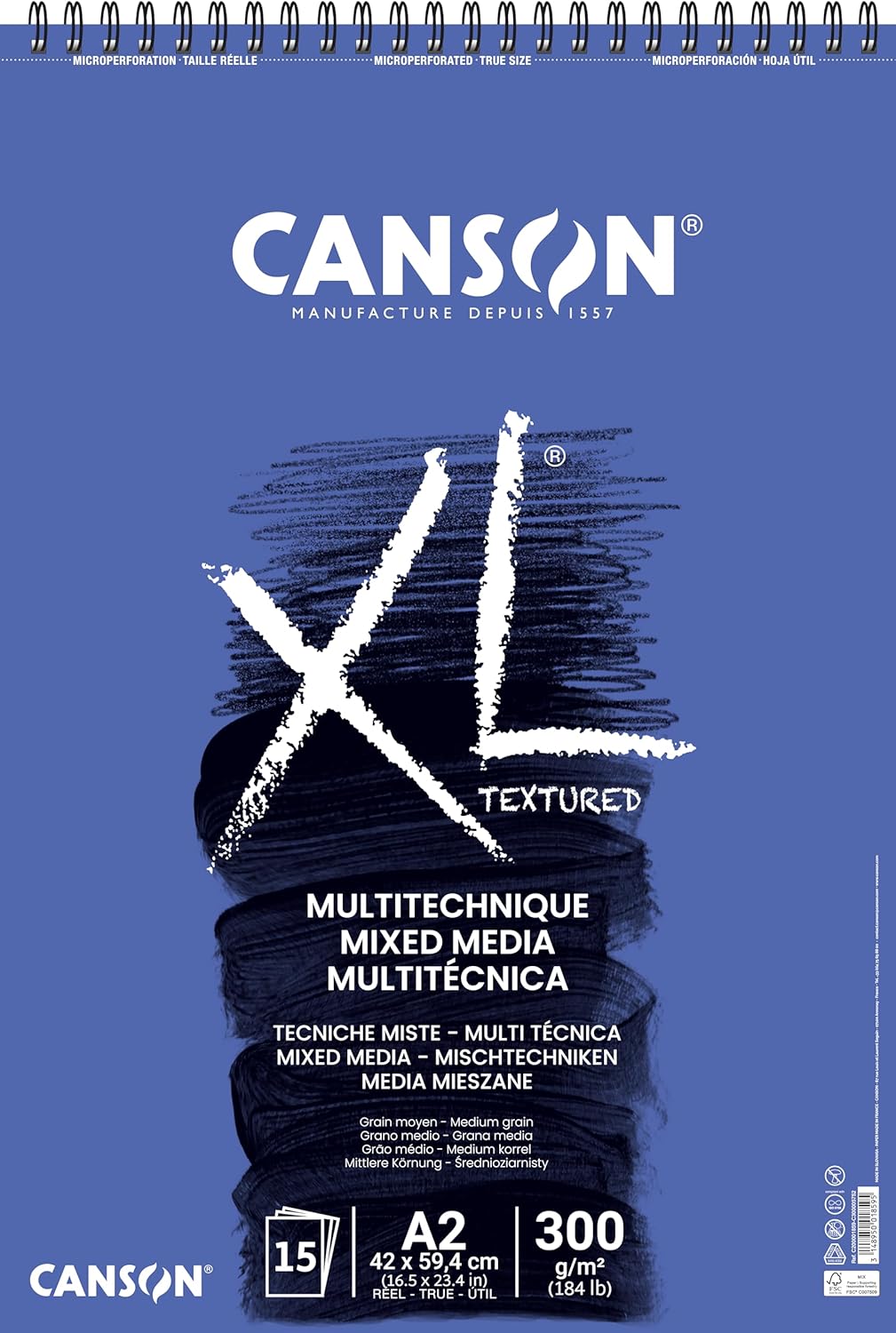 Detalle 2 de Canson XL Mix Media Textured Album per Acquerello, Spiralato, A3 – 30 Fogli 300 g/m²