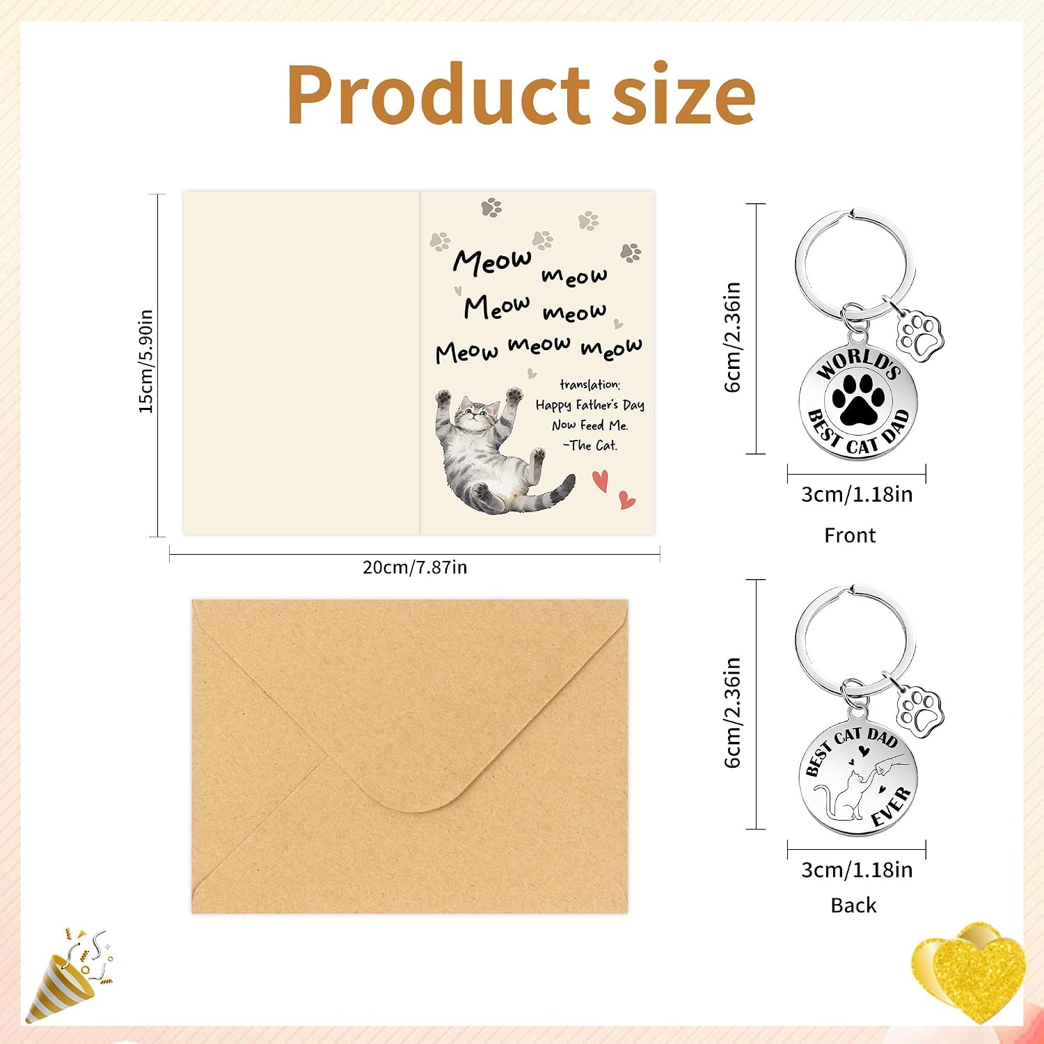Detalle de Cat Dad Fathers Day Card with Keychain and Envelope – A Cute, Practical Gift from Cat to Dad