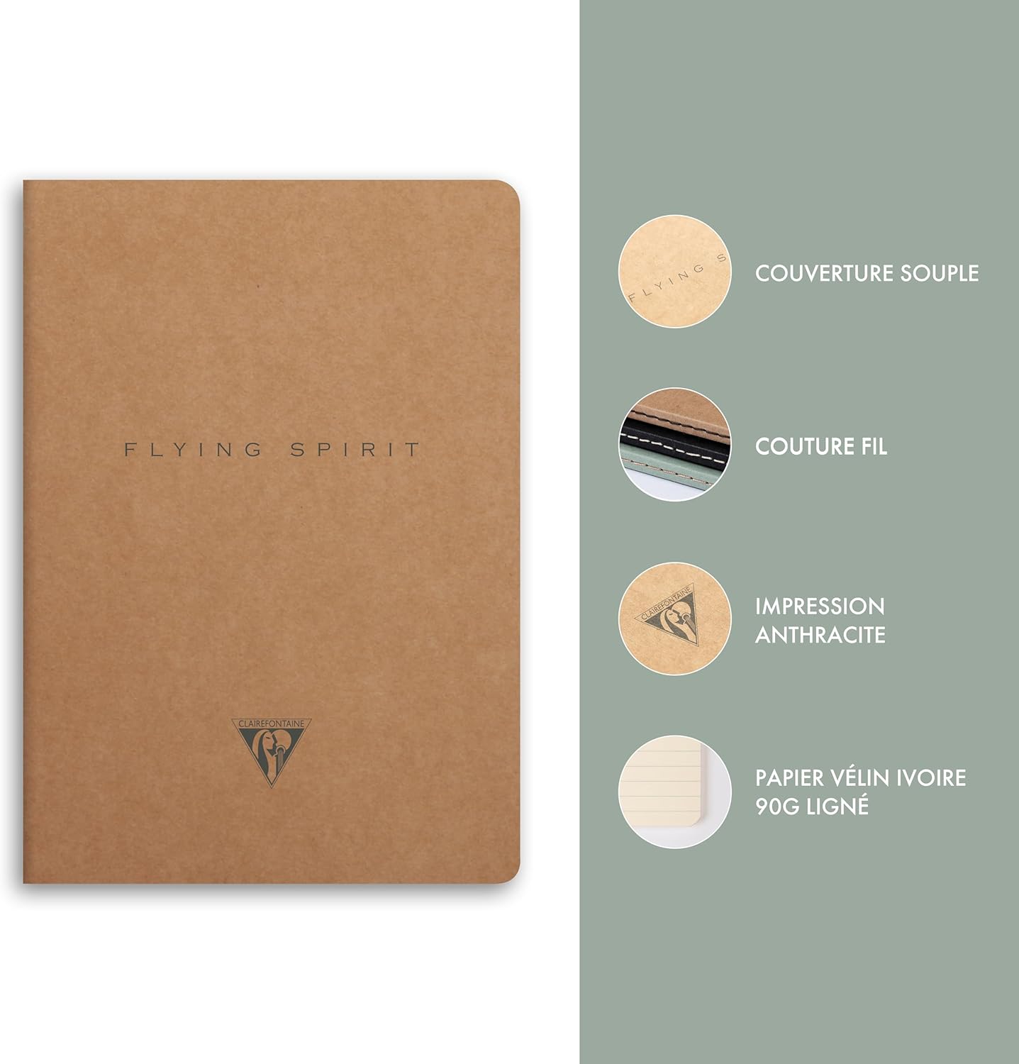 Thumbnail 4 de Clairefontaine 103536C – Lot de 5 carnets piqués cousus Flying Spirit 96 pages ivoire, 14,8x21 cm