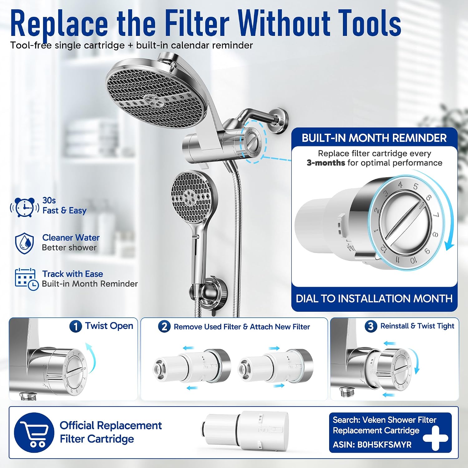 Detalle 2 de Veken Filtered Showerhead Set, Chrome