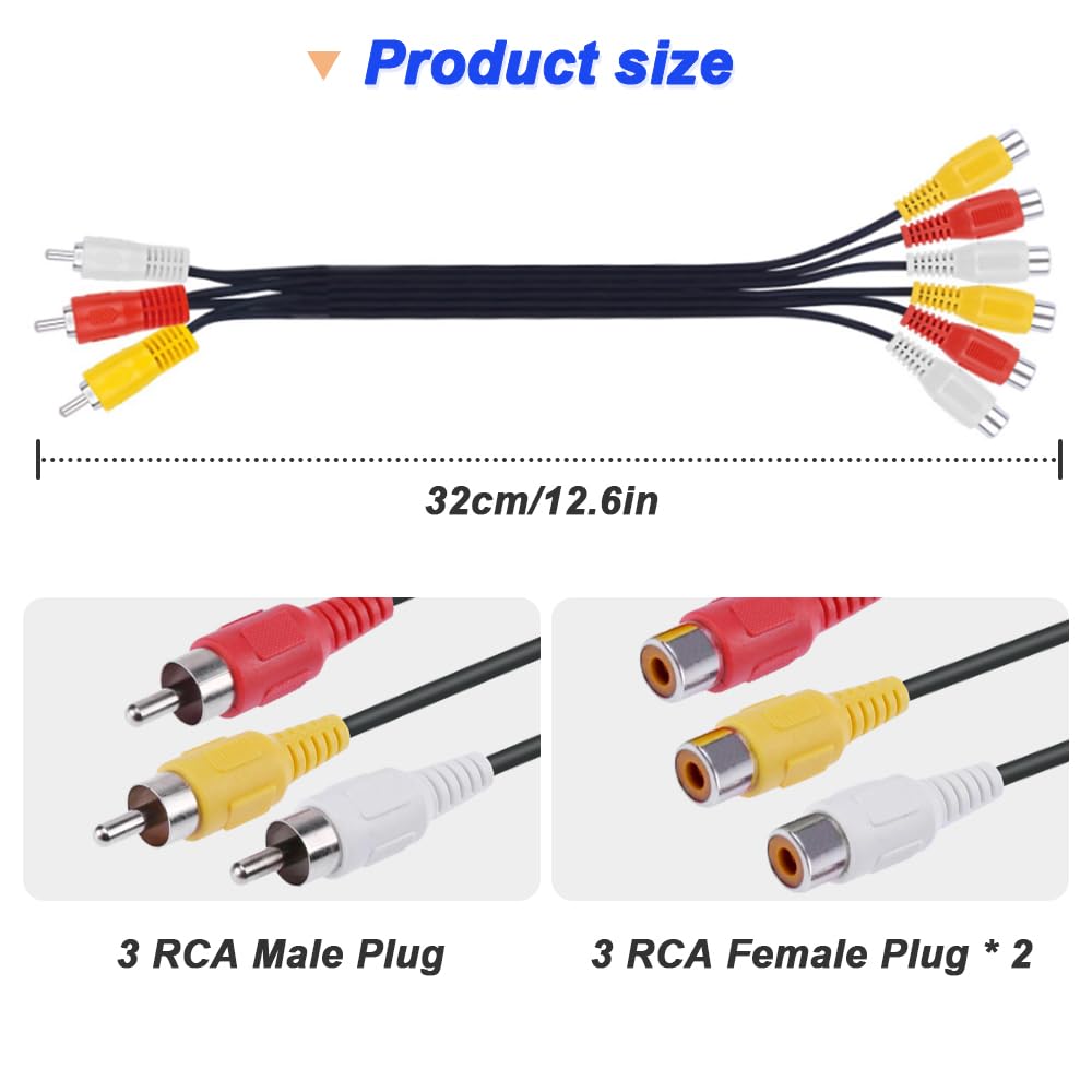 Thumbnail 1 de Xiatiaosann RCA Splitter Cable (3 RCA to 6 RCA) – AV adapter extension cords, 2-pack (32cm)