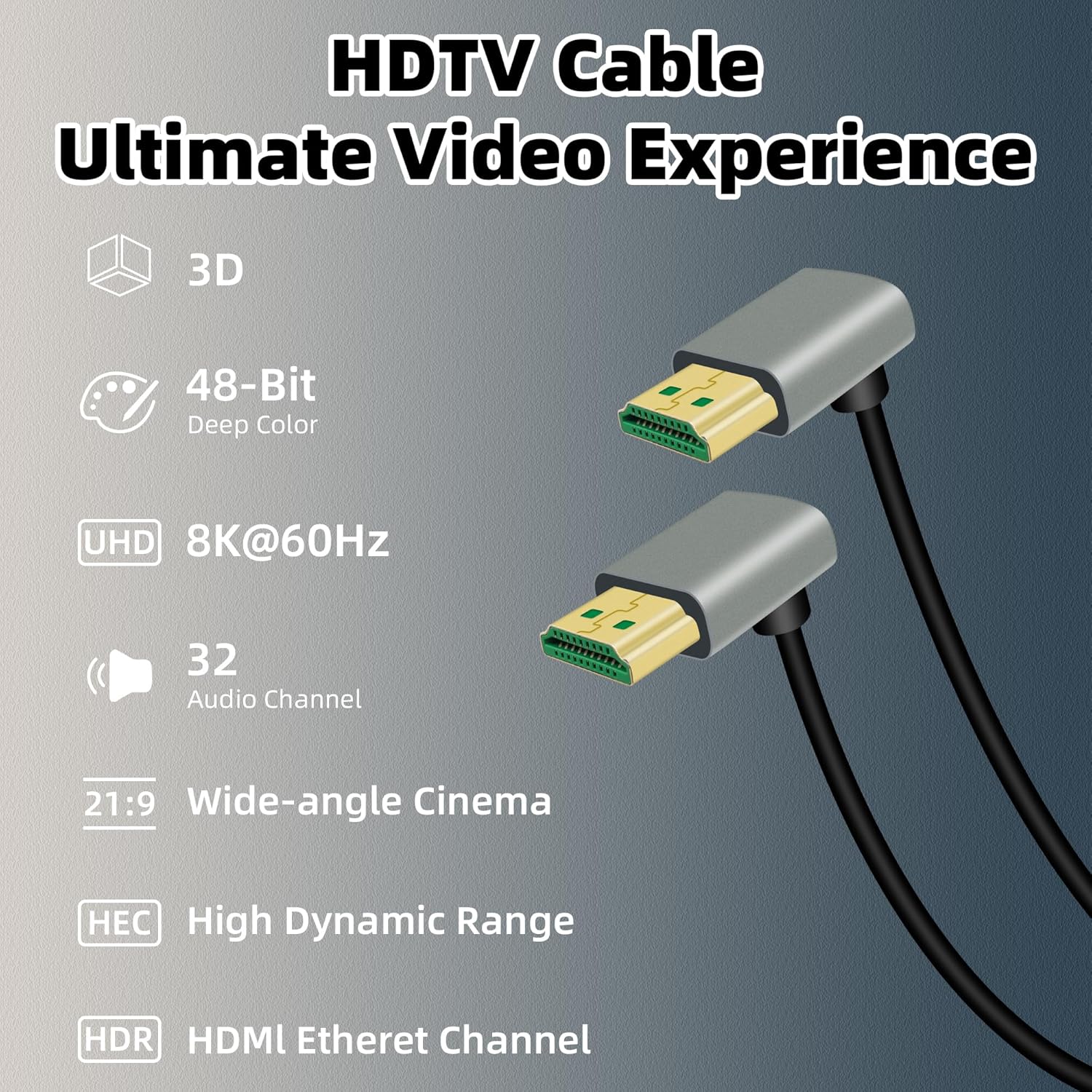 Thumbnail 1 de RIIEYOCA 8K 270° HDTV Short Cable – 0.5m up-angle HDMI 8K/60Hz, 48Gbps, ARC, 3D